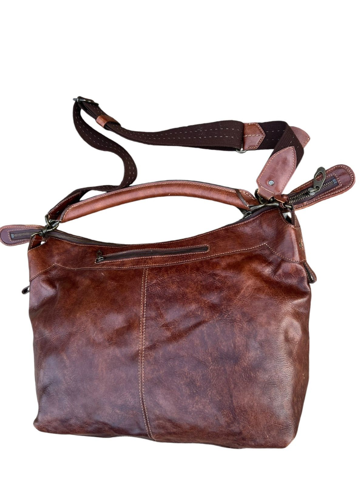 Leather Vintage Aniary Japan Distress Patina Leather 2 Way Bag Size ONE SIZE - 10 Thumbnail