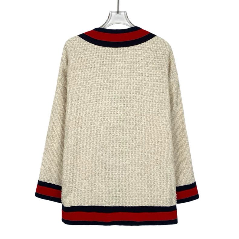 Gucci GucciBeige pearl buckle striped cotton V-neck long-sleeved Size XXS / US 00 / IT 34 - 2 Thumbnail