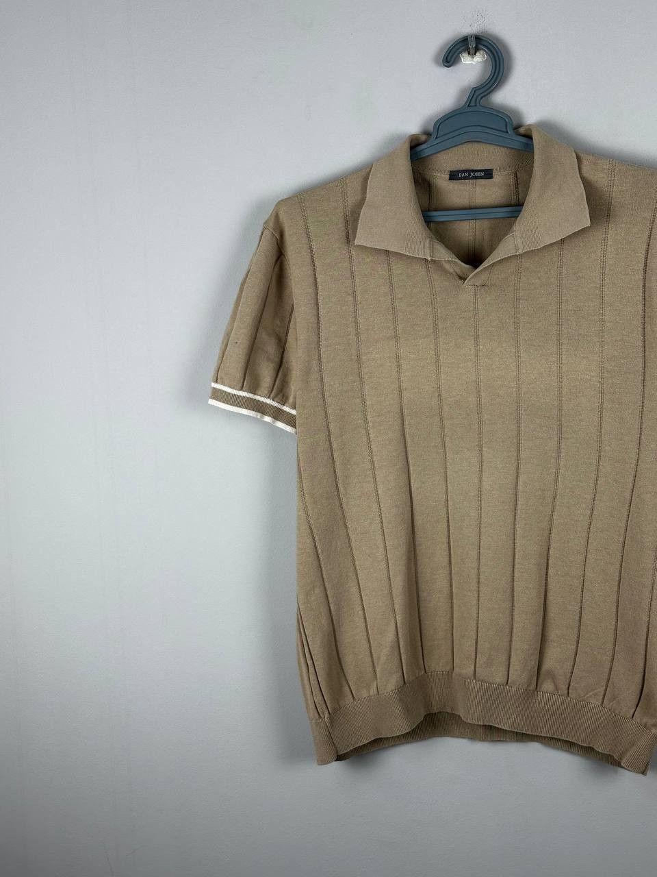 Vintage Dan John Luxury Beige Knitted Camp Collar Summer Polo Size US XL / EU 56 / 4 - 2 Thumbnail