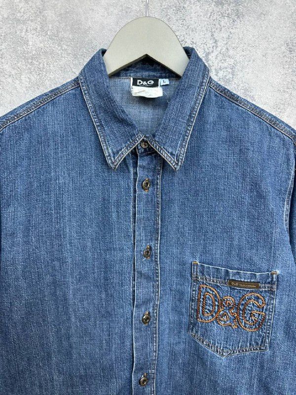 Dolce & Gabbana D&G Dolce & Gabbana Denim Shirt Vintage Logo Pocket Slim Fit Size US L / EU 52-54 / 3 - 4 Thumbnail