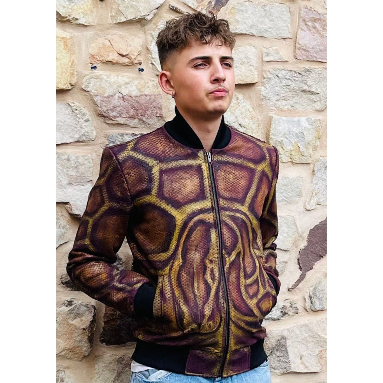 & Other Stories Jaden Hand-Painted Embossed Snake Leather Jacket Size US L / EU 52-54 / 3 - 4 Thumbnail