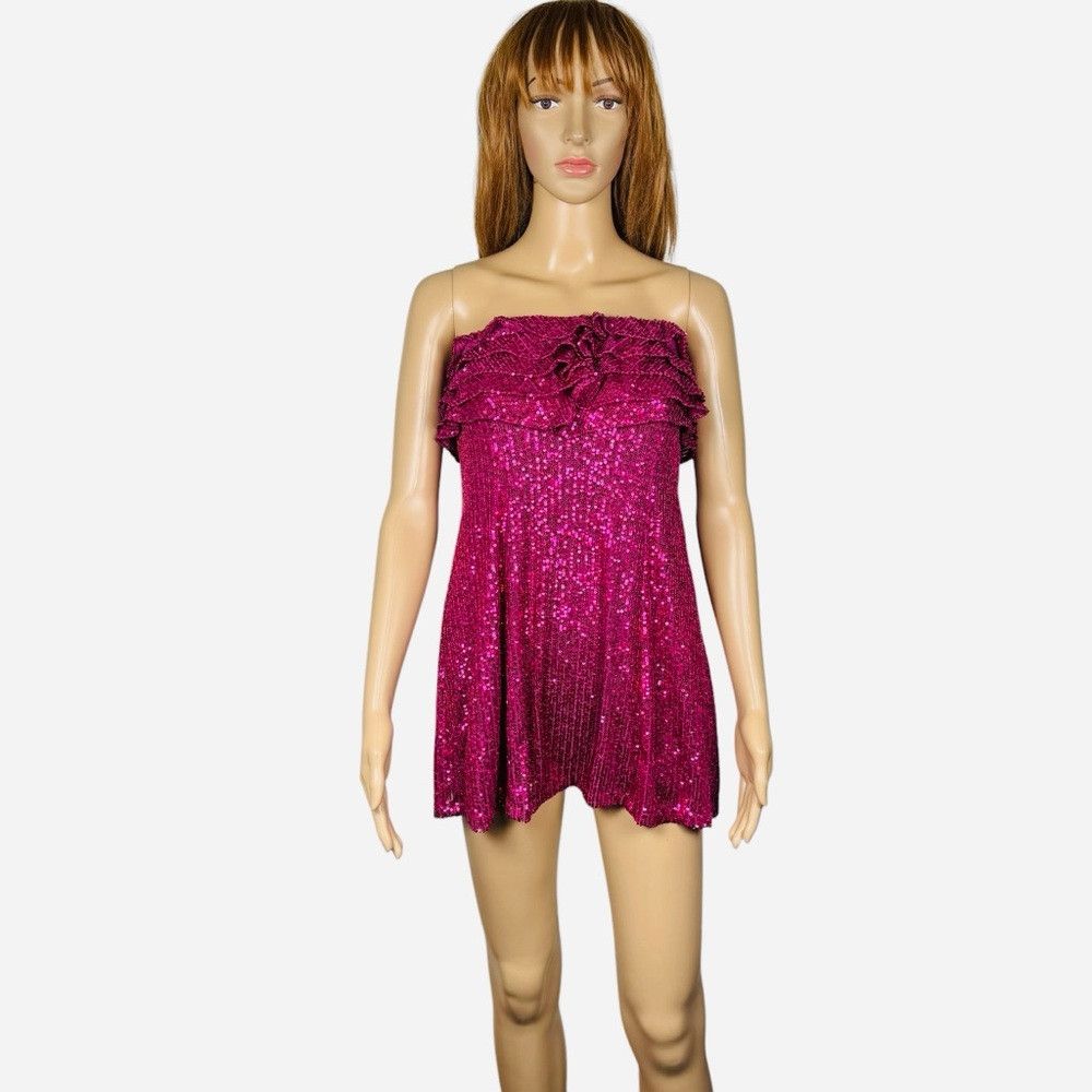 Free People New Free People Frida Sequin Ruffle Strapless Pink Magenta Size XS / US 0-2 / IT 36-38 - 3 Thumbnail