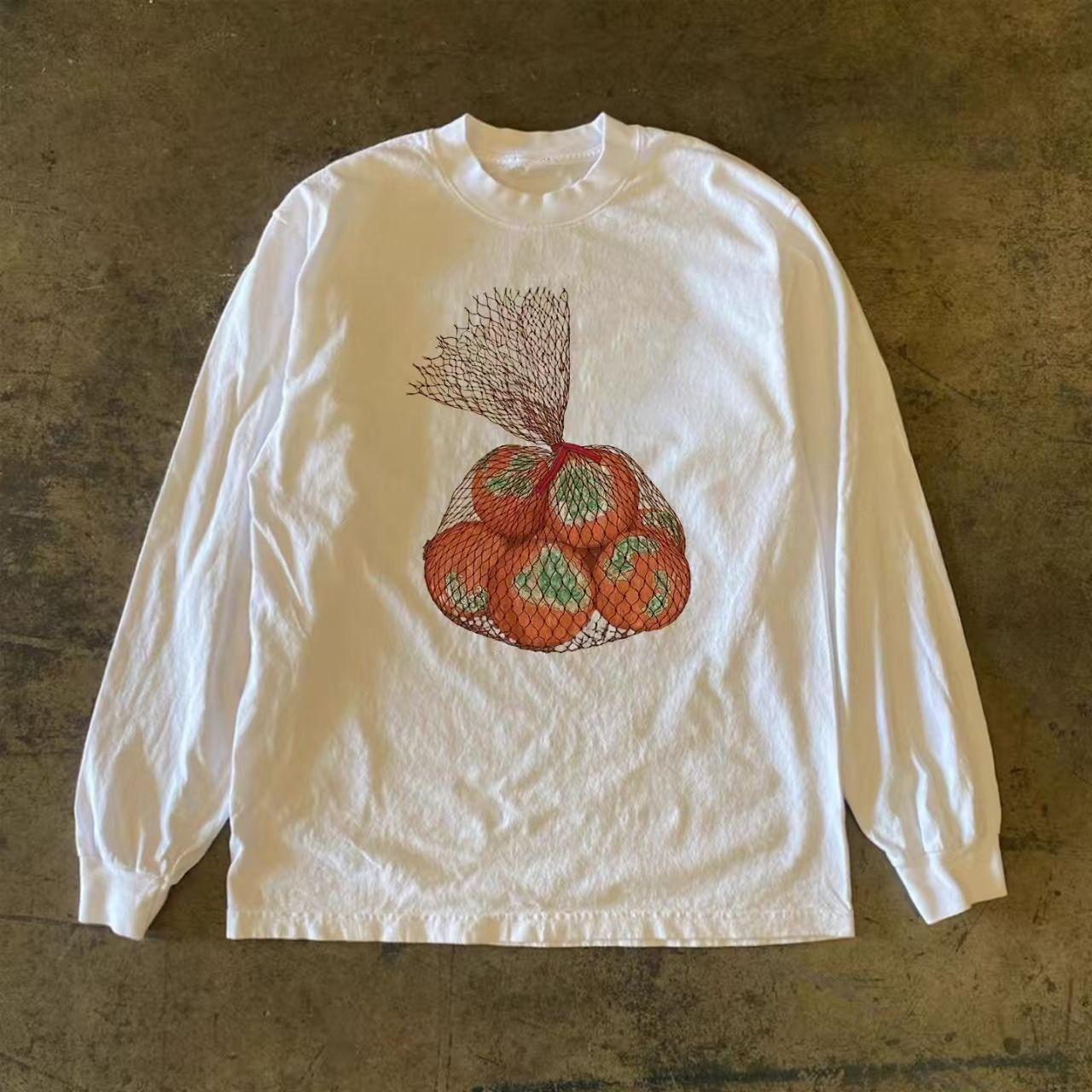Japanese Brand White casual retro orange print long-sleeved t-shirt Size US M / EU 48-50 / 2 - 1 Thumbnail