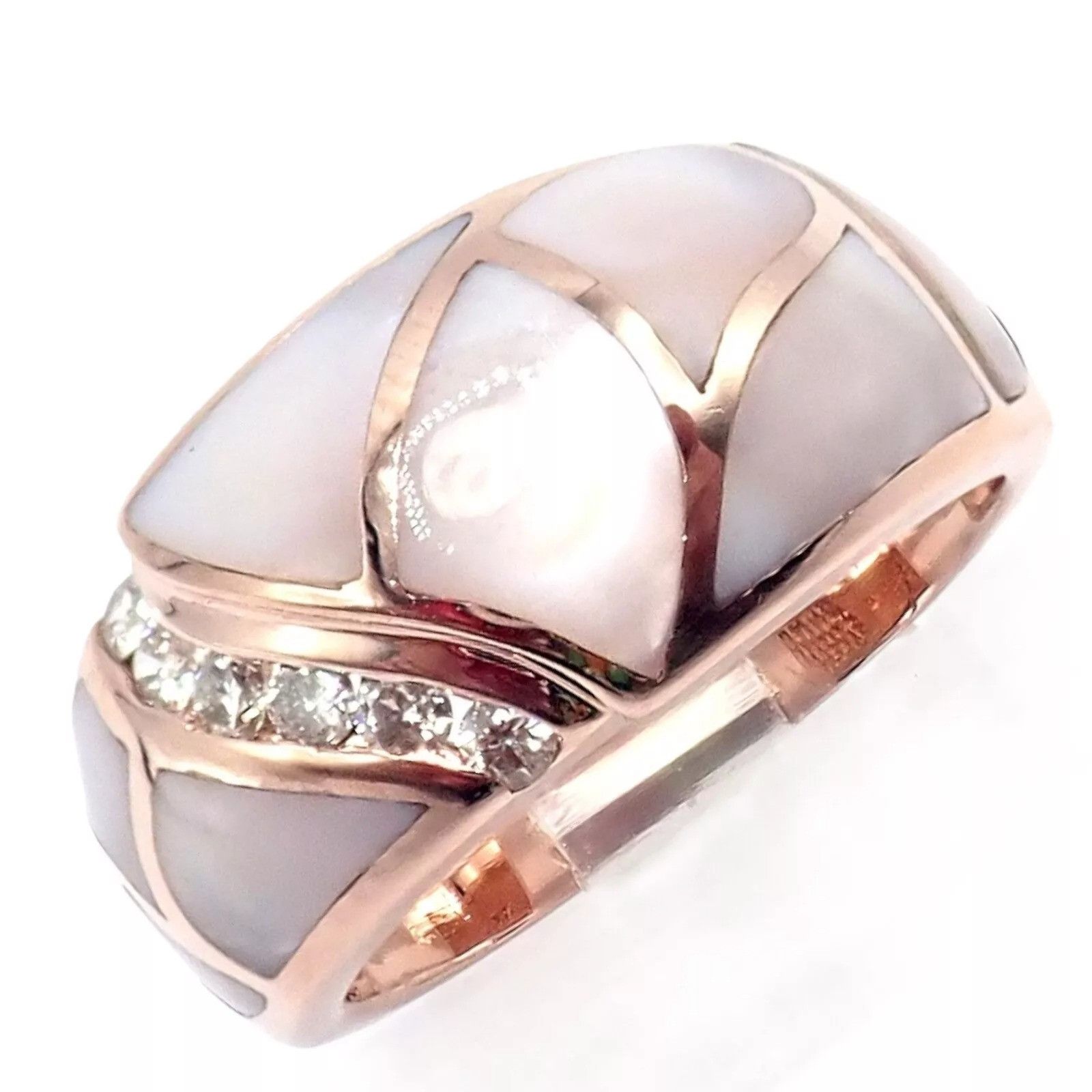 The Unbranded Brand Estate 14k Rose Gold Diamond Mother of Pearl Ring sz 7.5 Size ONE SIZE - 4 Thumbnail