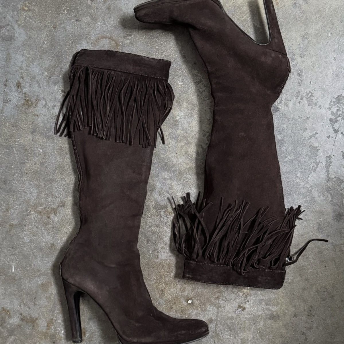Helmut Lang HELMUT LANG KNEE HIGH SUEDE BOOT - BROWN - 37 Size US 7 / IT 37 - 1 Thumbnail