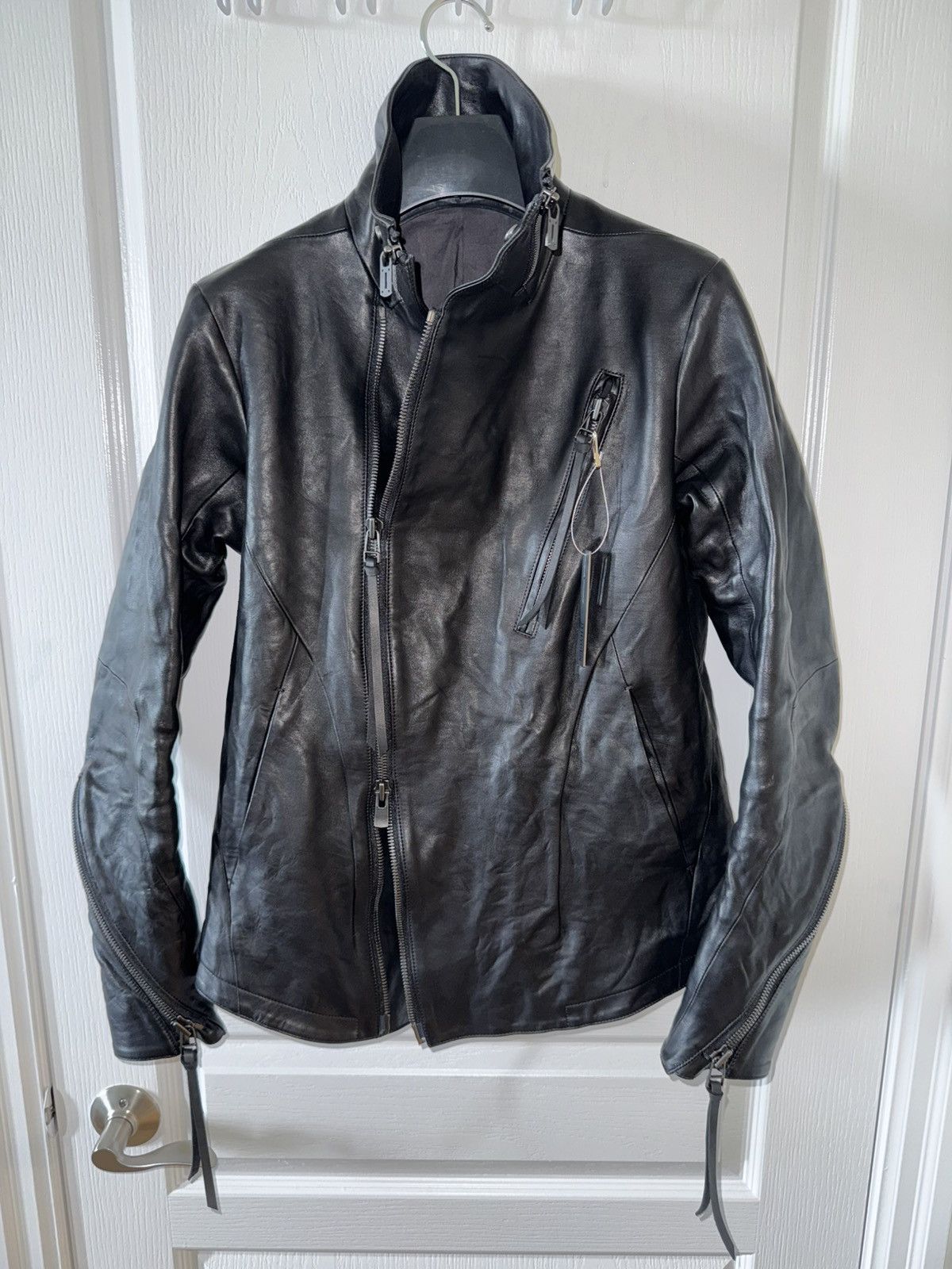 D.Hygen D.HYGEN Horse Leather High Neck Jacket (Black) Size US S / EU 44-46 / 1 - 2 Thumbnail