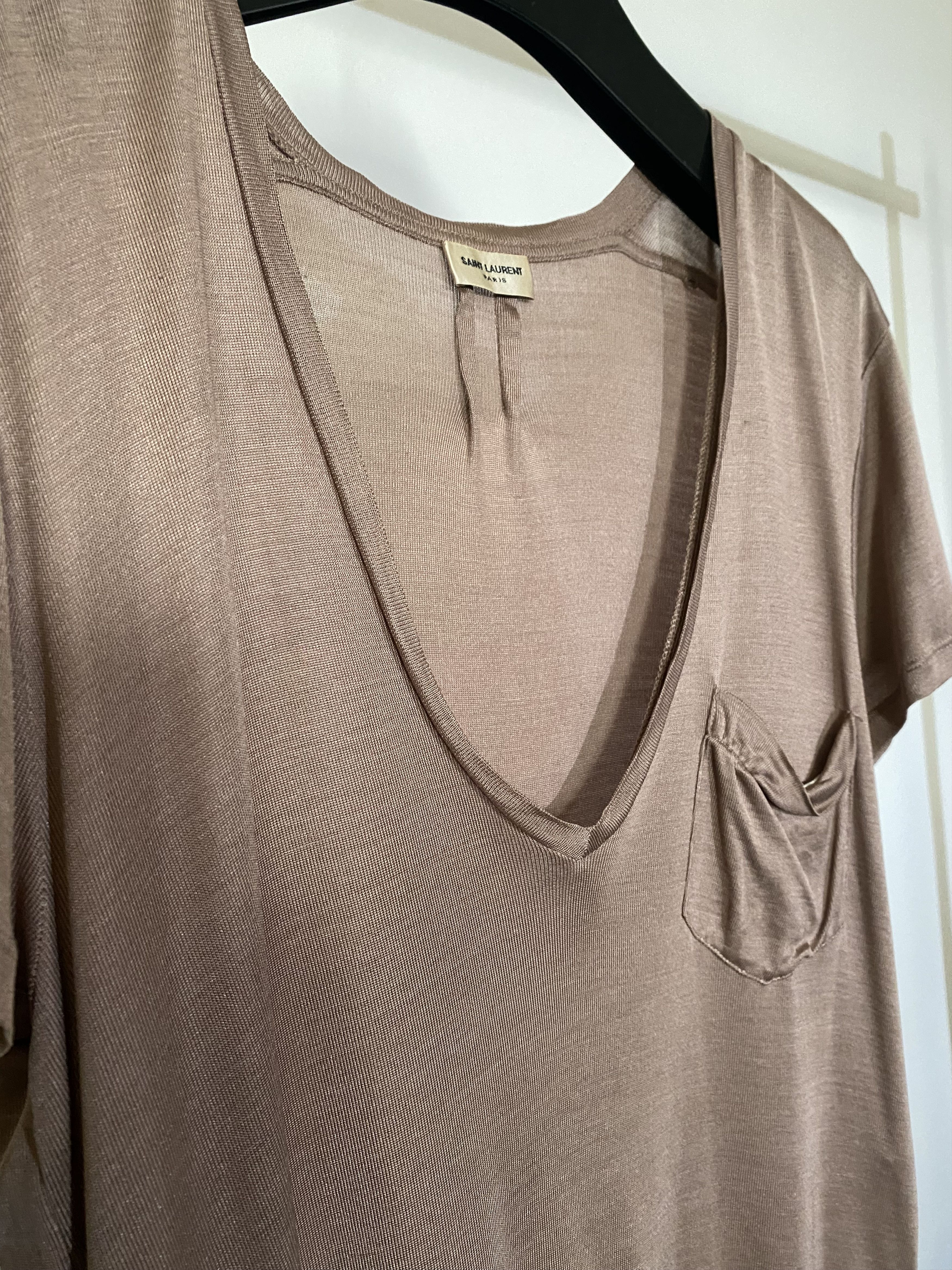 2013 Hedi Slimane one pocket deep v neck silk t shirt, view 3