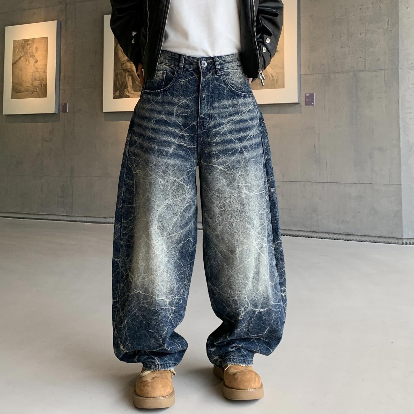 Vintage Blue Acid Wash Wide Leg Jeans, Baggy Denim Pants Size US 32 / EU 48 - 1 Thumbnail