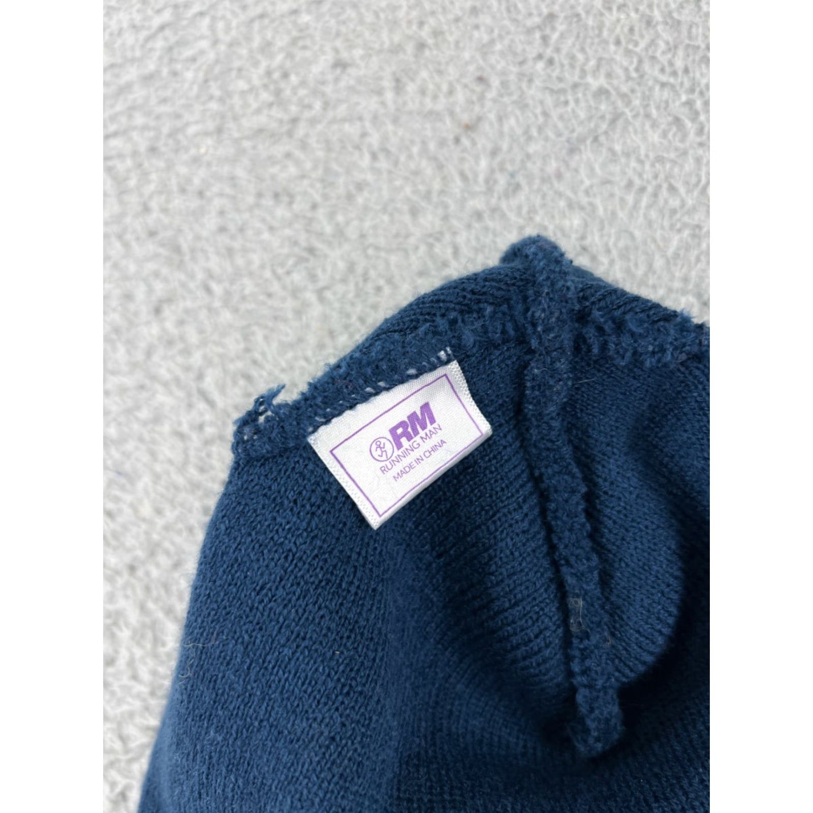 Vintage AMERICAS Turkey Trot Beanie Toque Adult One Size Blue Knit 100% Acrylic Snow Ski Hat/Cap Mens Beanie - Running Man Pattern Striped Ski Theme Size ONE SIZE - 5 Thumbnail