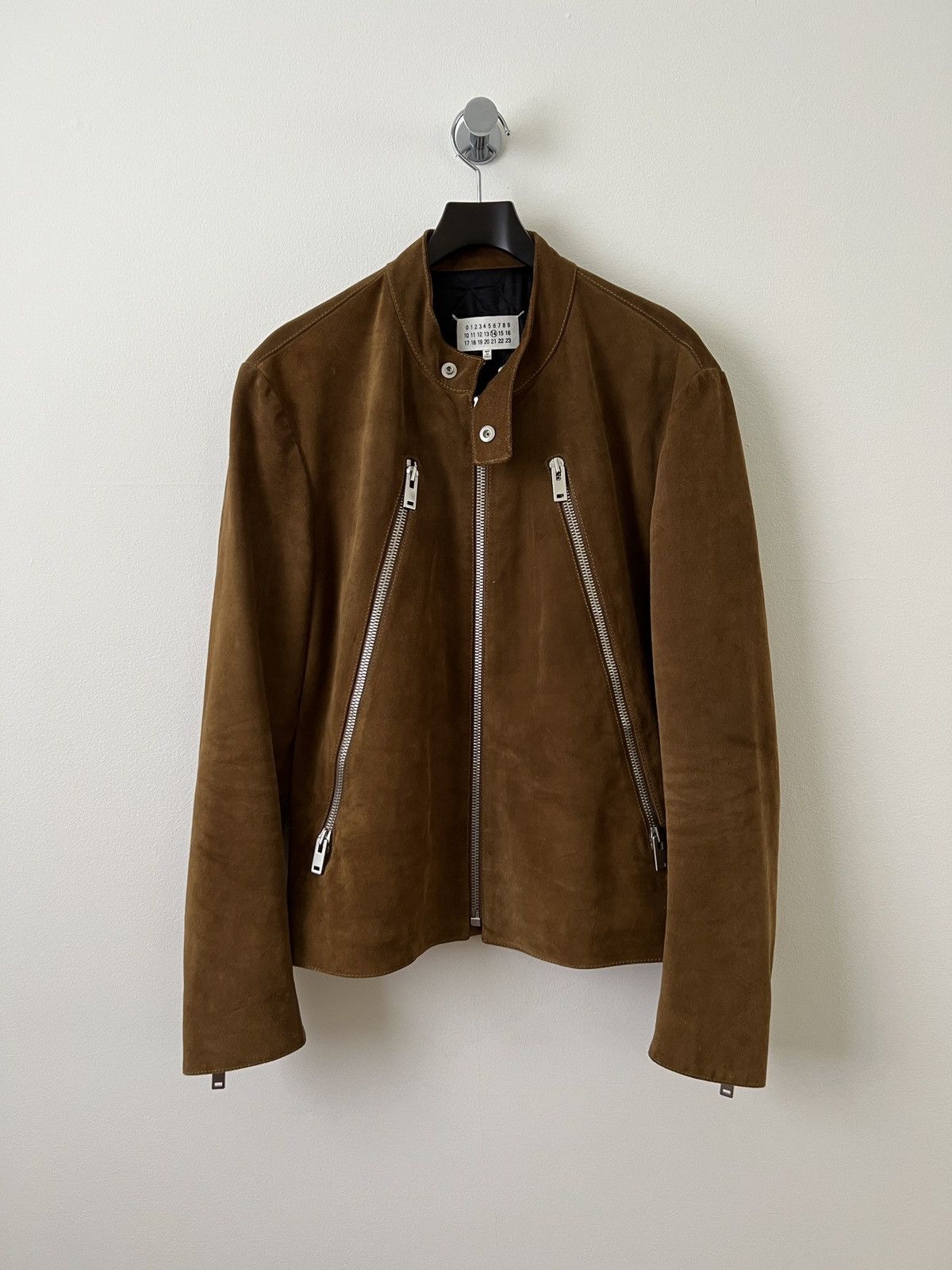 Pre-owned Maison Margiela 5 Zip Suede Leather Jacket In Brown