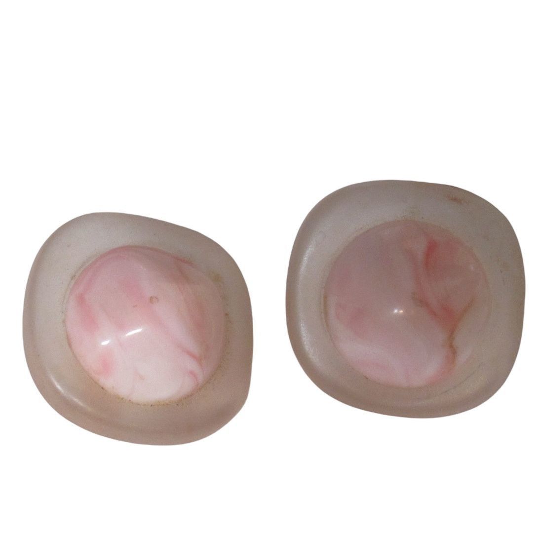 Vintage Vintage Pink Swirl Clip-On Earrings Retro Lucite Marble Size ONE SIZE - 2 Thumbnail