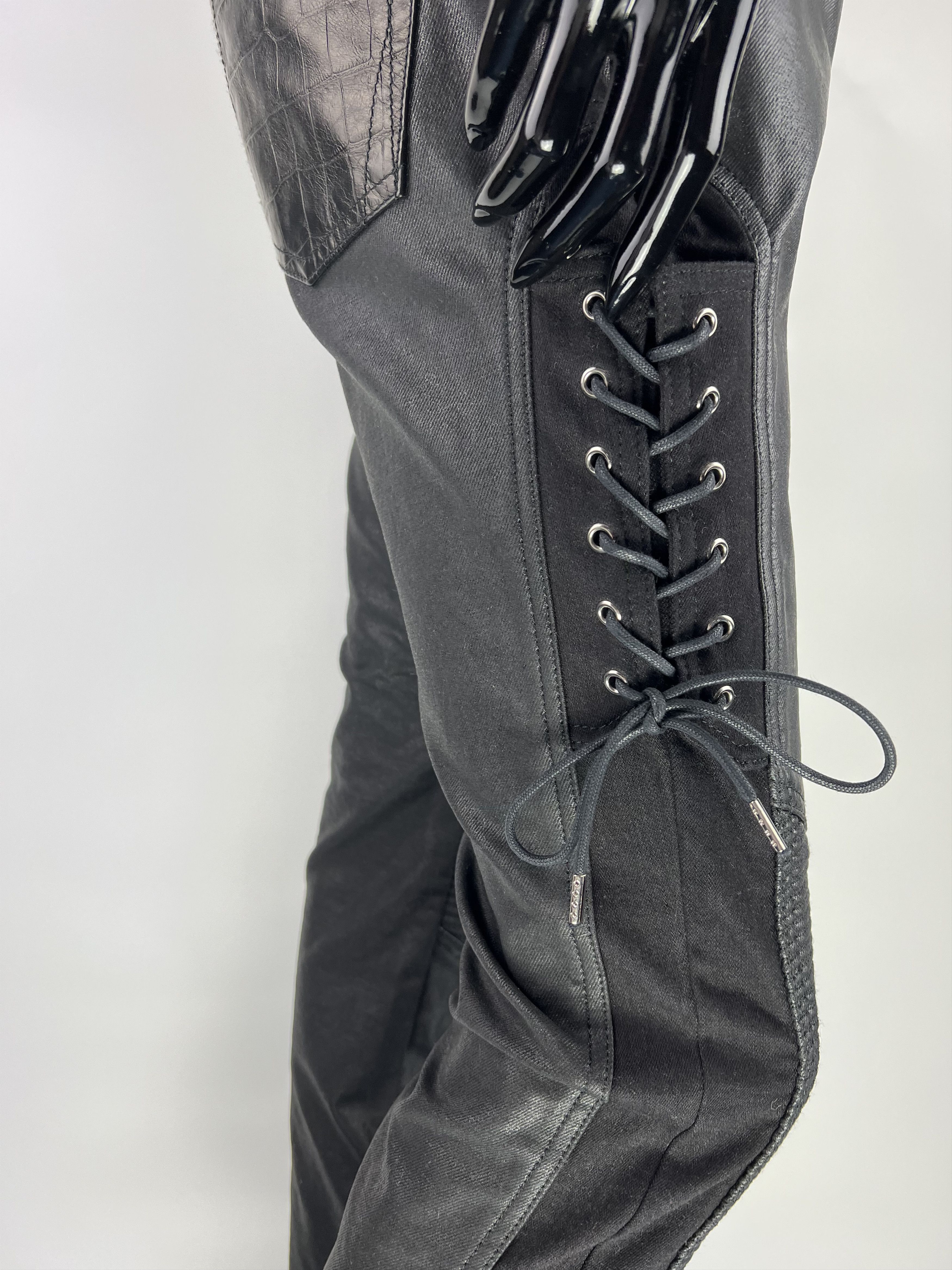 Roberto Cavalli Lace Up Leather Pockets Croco Print Waxed Pants Size IT42 Size 28" / US 6 / IT 42 - 5 Thumbnail