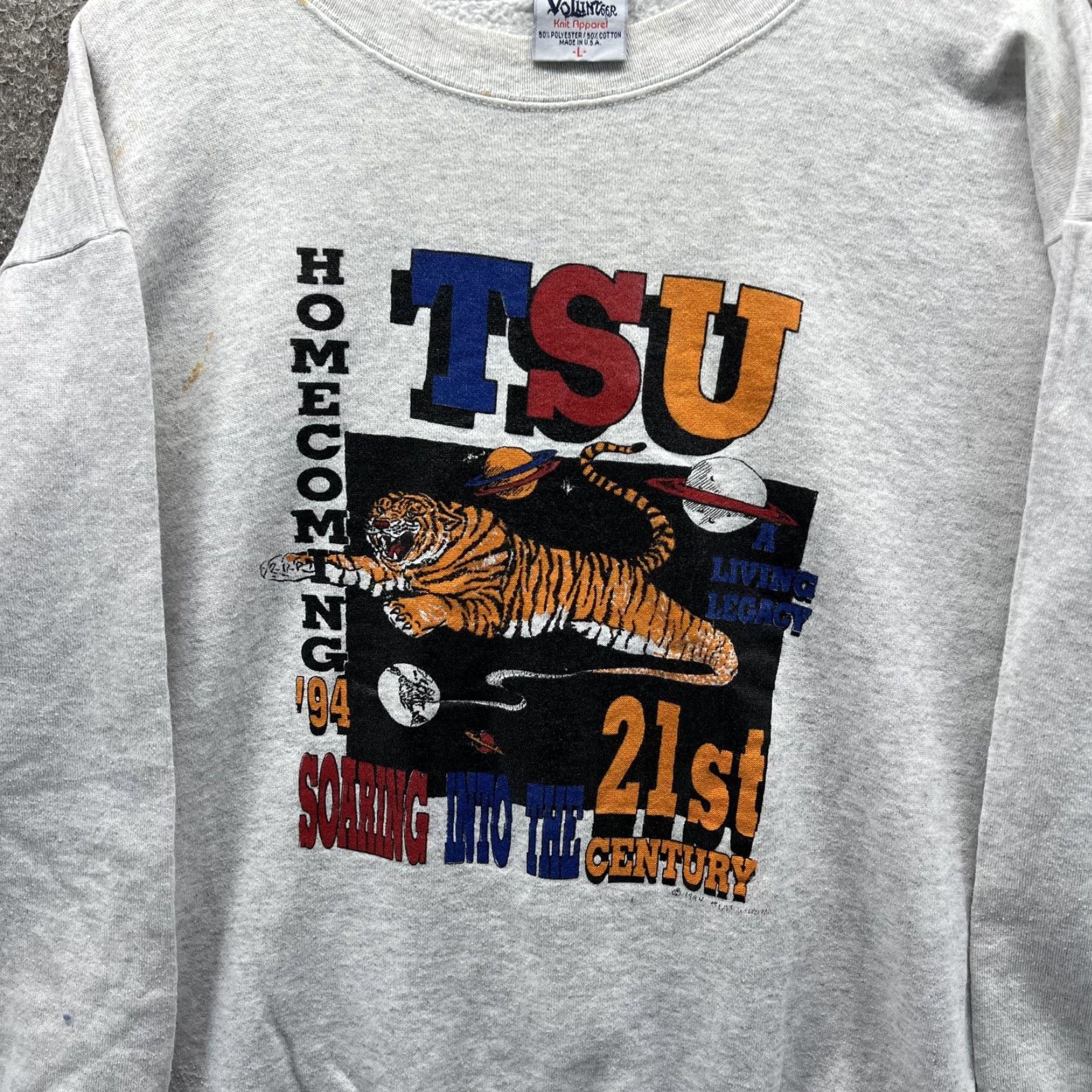 Vintage VINTAGE Volunteer Knit Apparel Sweatshirt Men L Gray TSU 90s Homecoming TSU Tiger Graphic Print Size US L / EU 52-54 / 3 - 7 Thumbnail