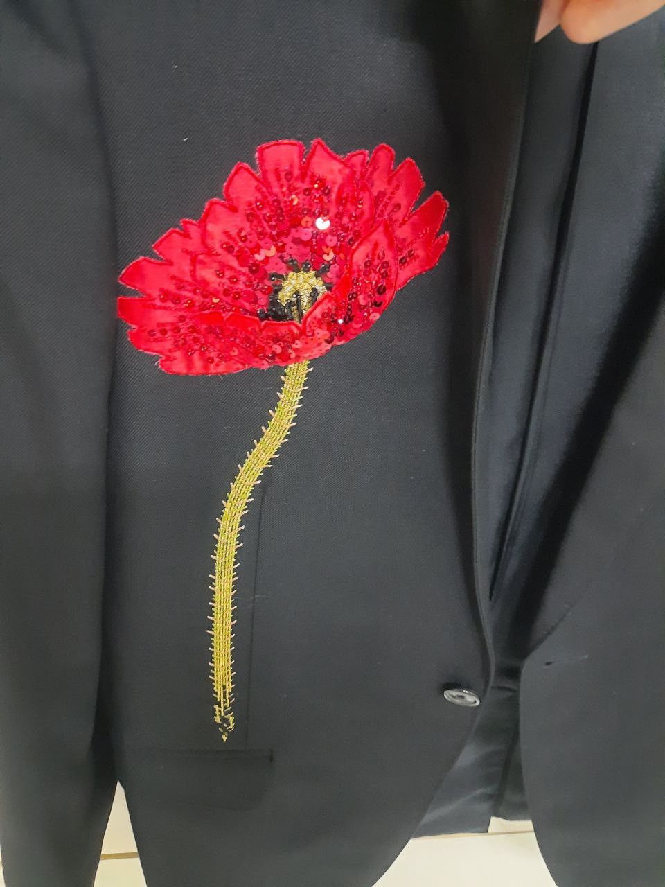 Hedi Slimane × Saint Laurent Paris SS15 Poppy Sequin Tuxedo Suit Size 44R - 2 Thumbnail