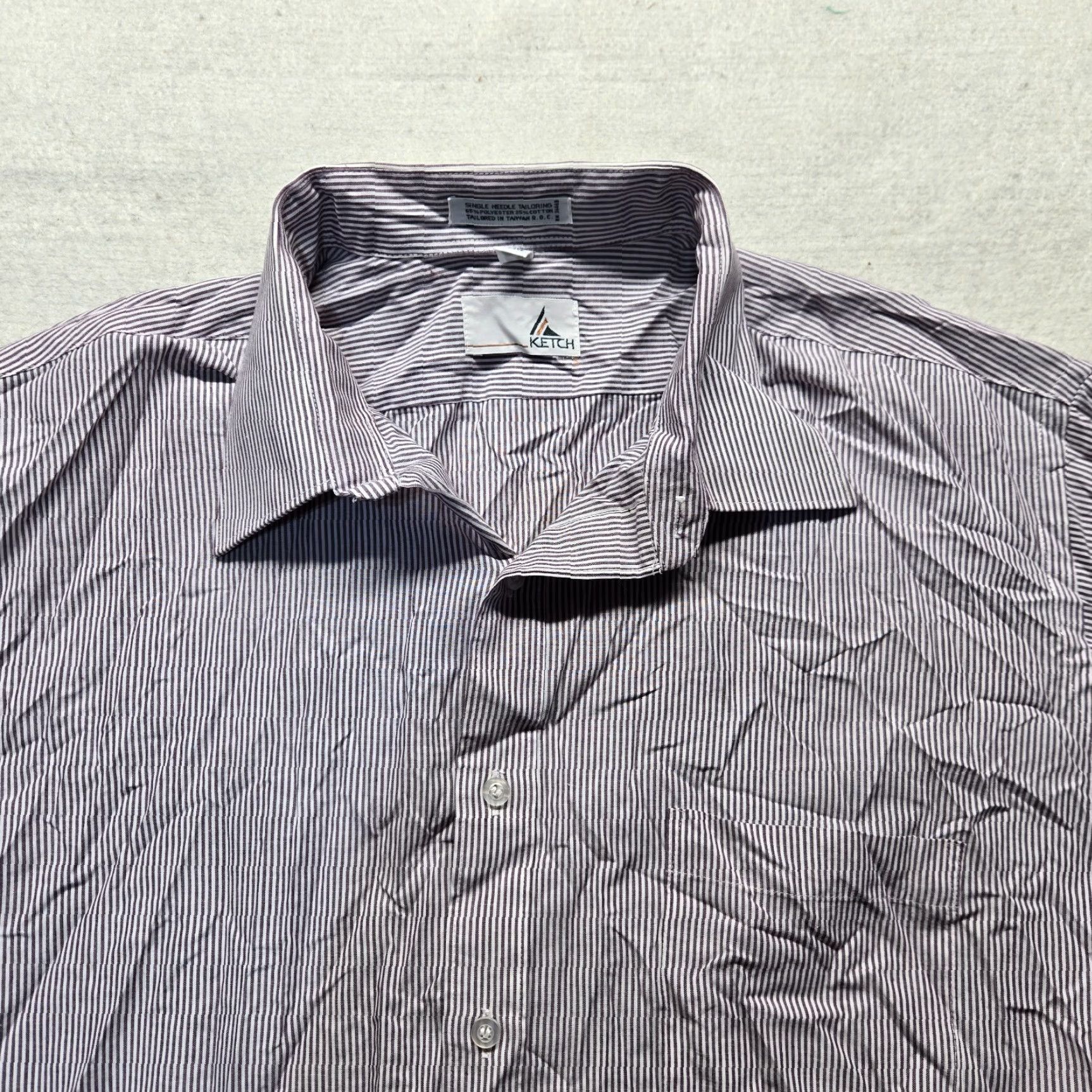 Vintage Ketch Shirt Gray Striped Button-Up Short Sleeve Adult Men's Size 17 Cotton Polyester Knit Size 46R - 2 Thumbnail
