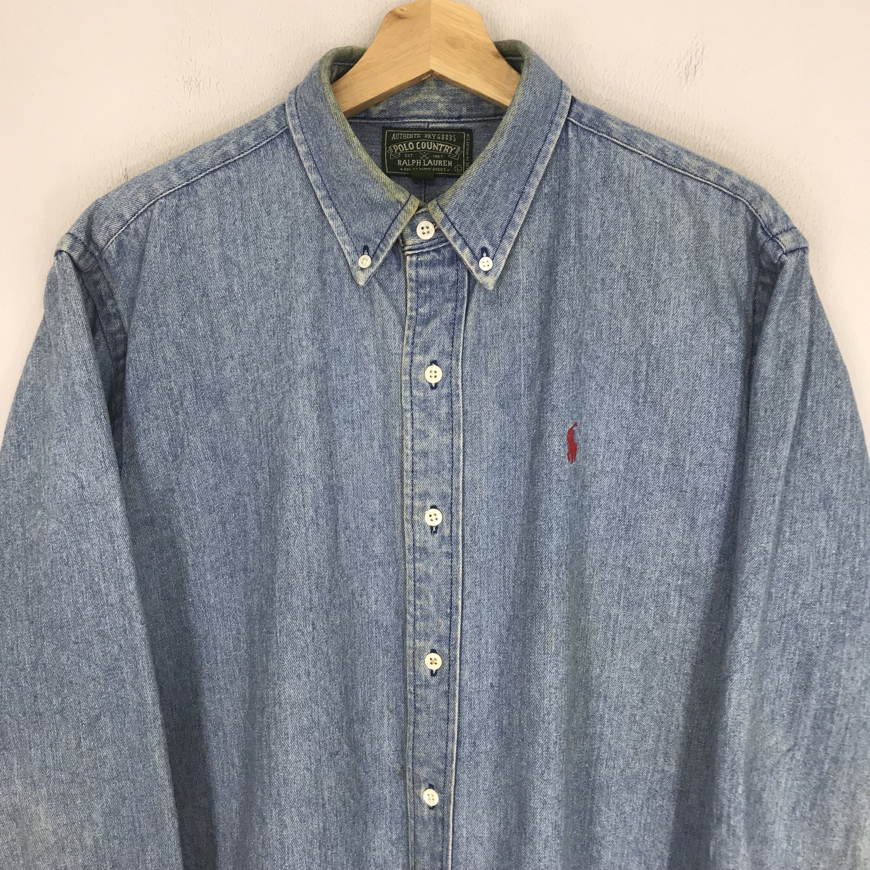 Polo Ralph Lauren Vintage 90's Polo Country Ralph Lauren Polo Pony Jeans Shirt Size US L / EU 52-54 / 3 - 3 Thumbnail
