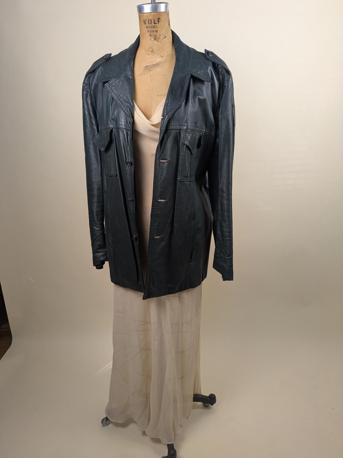 Windsor Smith 1990's green leather oversized jacket Size L / US 10 / IT 46 - 1 Thumbnail