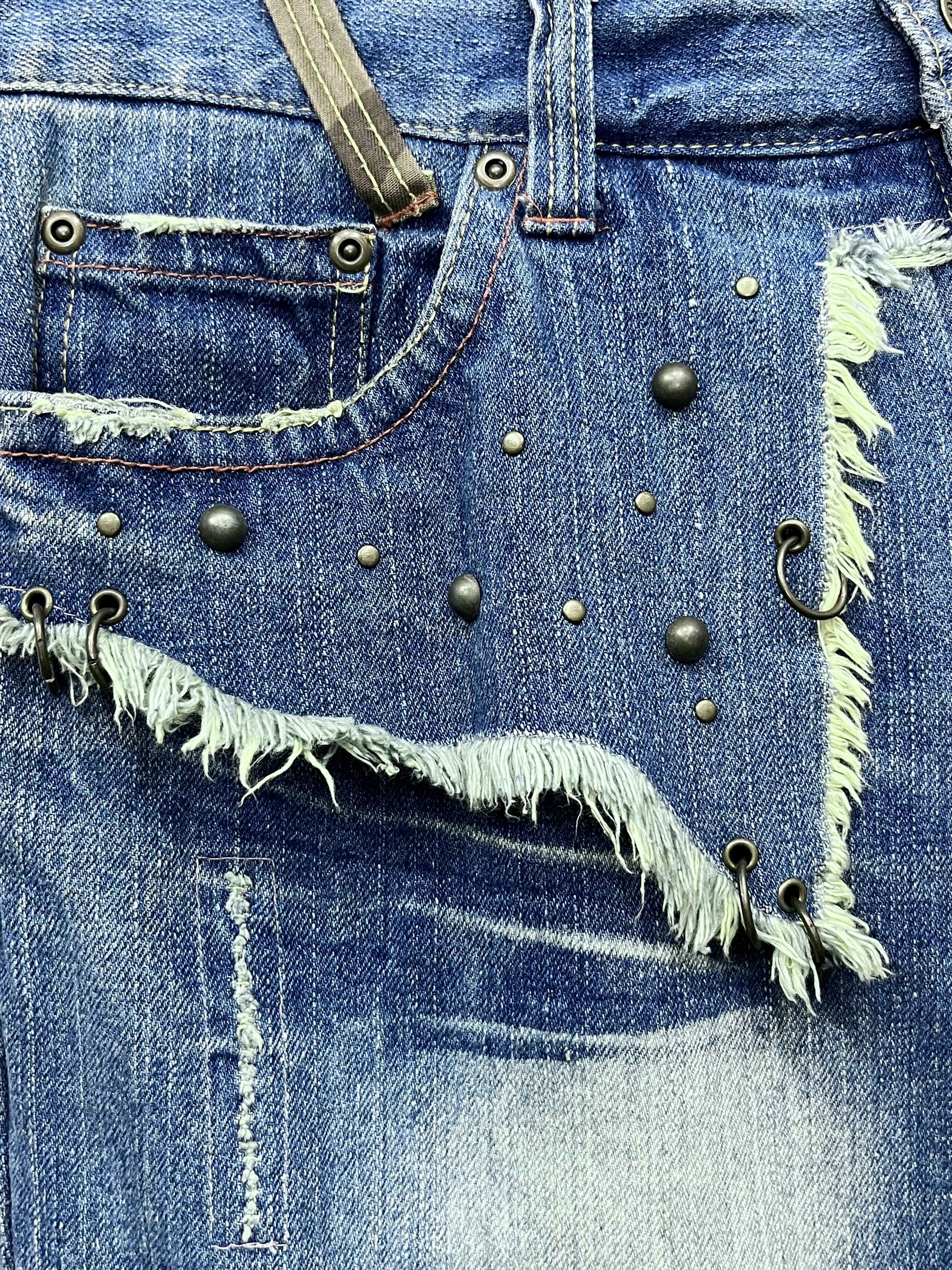 Grunt Style 🔥Grunge Studded Frayed Spliced Piercing Ripped Denim Shorts Size US 32 / EU 48 - 11 Thumbnail