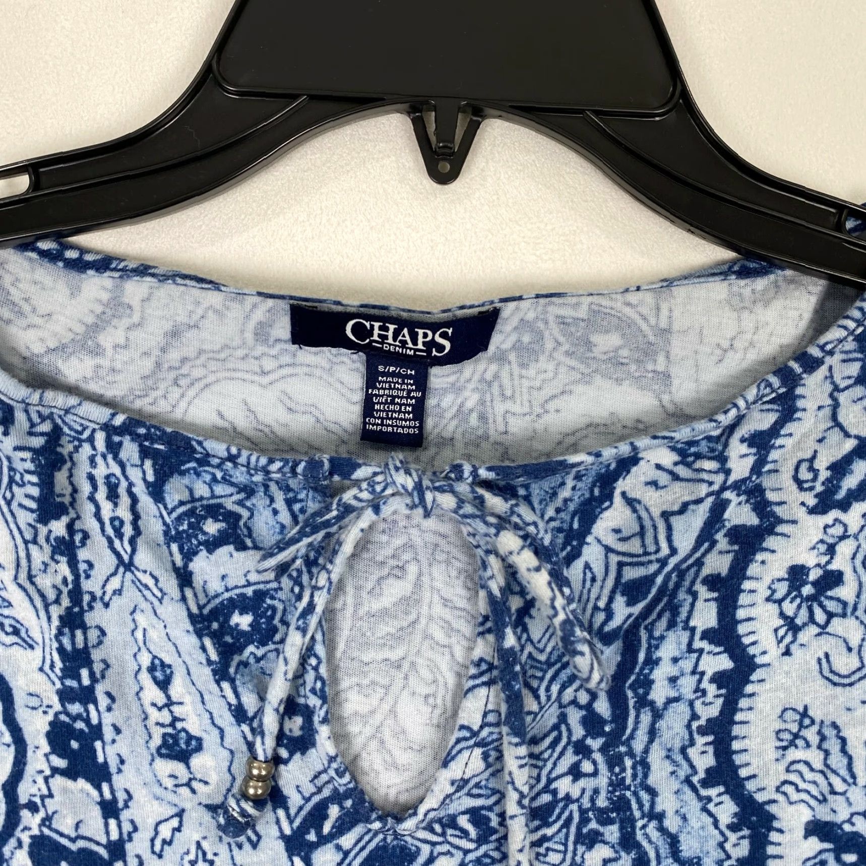 Chaps Chaps Blue Paisley Shirt Women S Short Sleeve V-Neck Pullover Casual Size S / US 4 / IT 40 - 5 Thumbnail