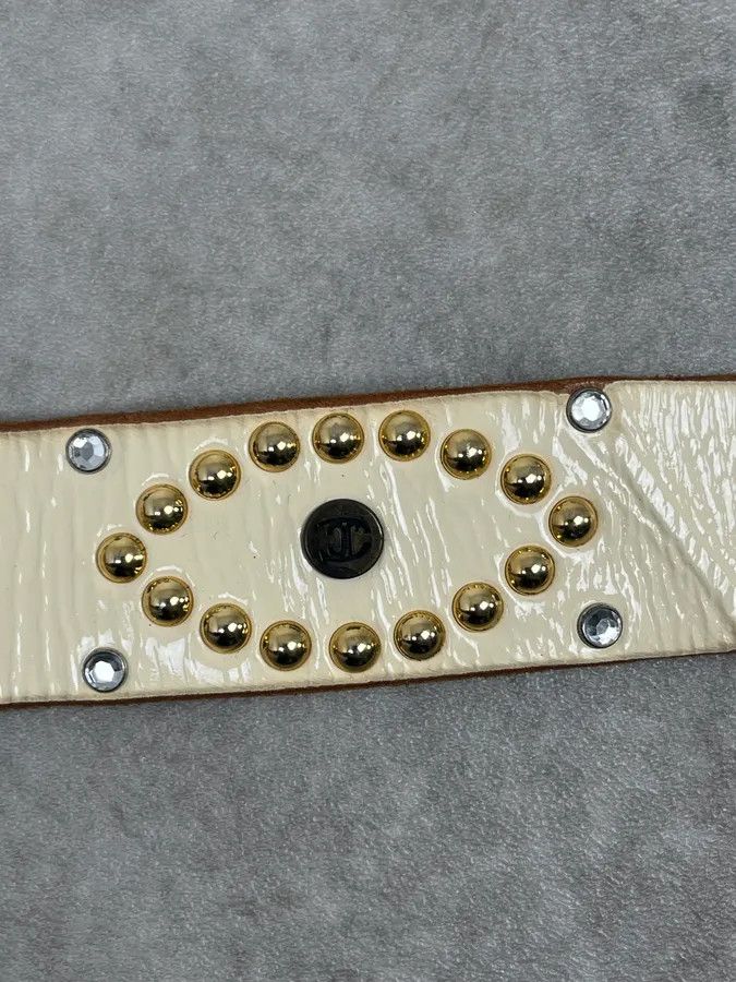 Roberto Cavalli 2000s Cavalli White Leather Studded Belt Size ONE SIZE - 7 Thumbnail