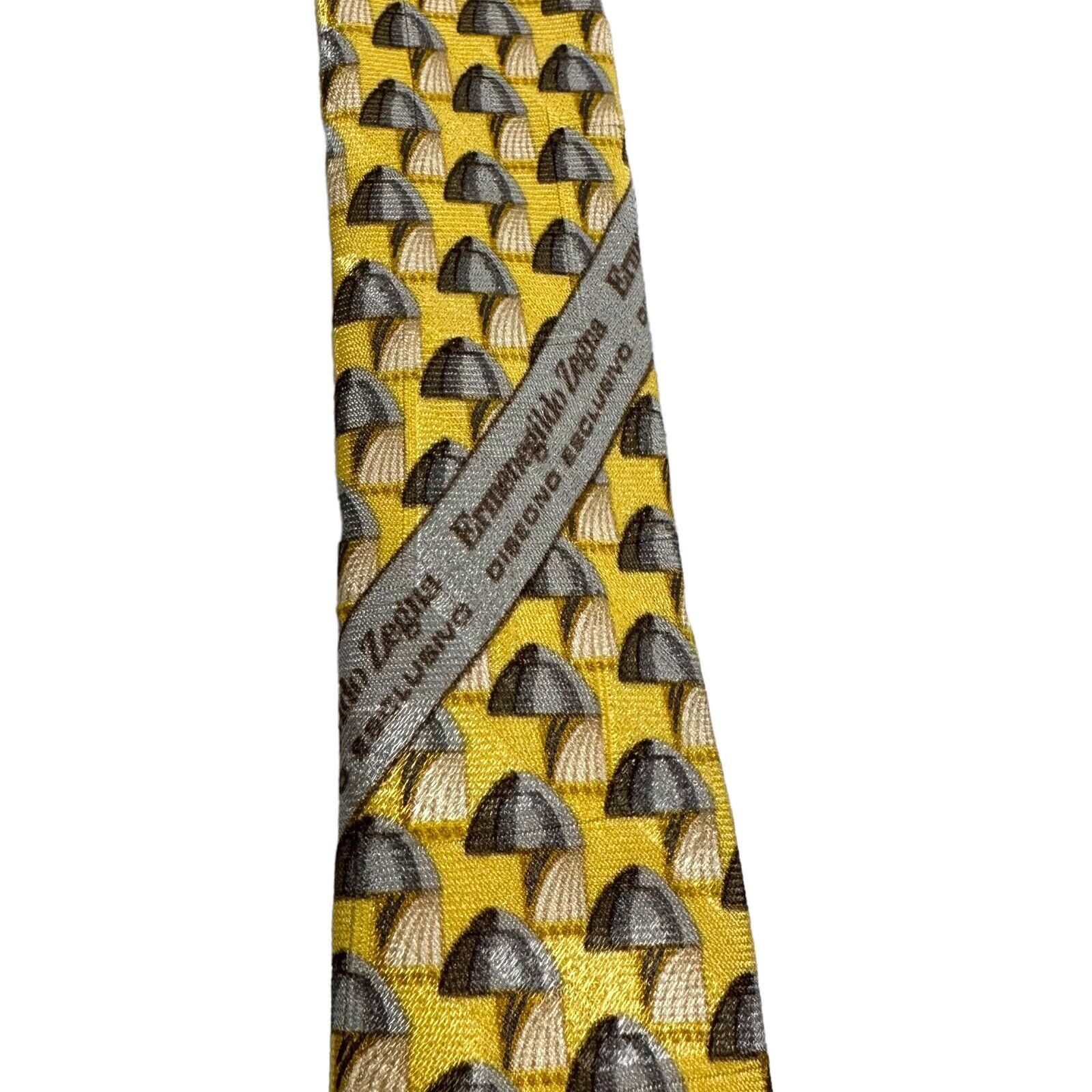 Ermenegildo Zegna Ermenegildo Zegna Tie Geometric Yellow Gray Neck Luxury Silk Size ONE SIZE - 4 Thumbnail