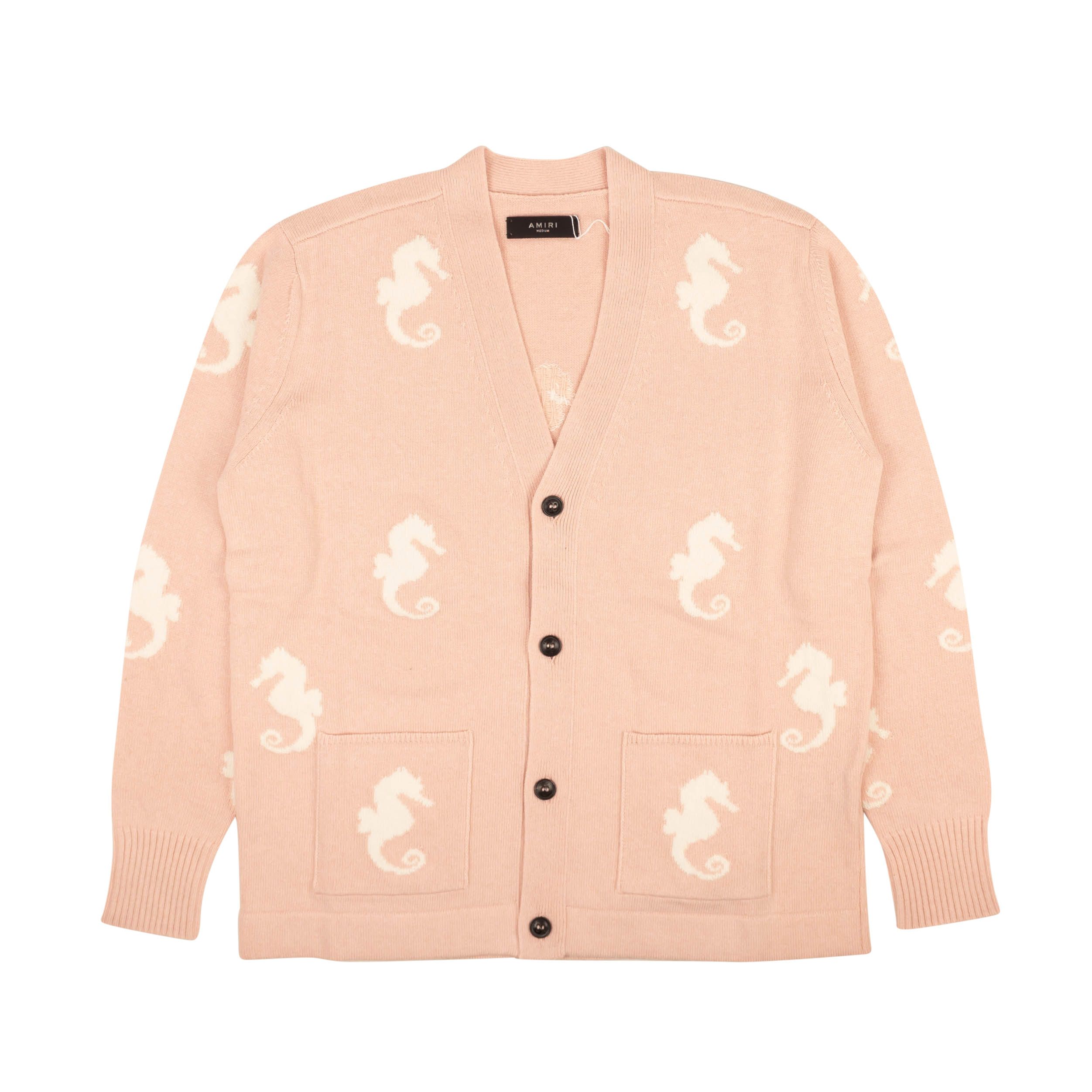 image of Amiri Pink Seahorse Jacquard Cardigan Sweater Size Xs, Men's