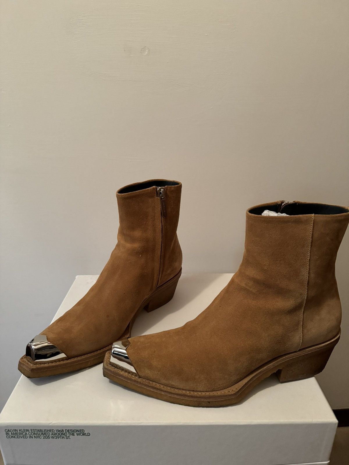 Raf Simons 205W39NYC Cal Clute Walnut Suede Zip Boots 42 Grailed