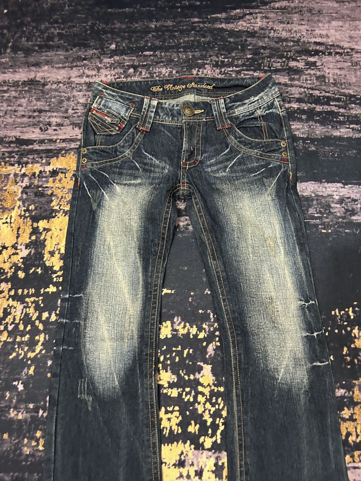 Japanese Brand Vintage Sky Bomber Mudwash Flare Jeans Size US 30 / EU 46 - 4 Thumbnail