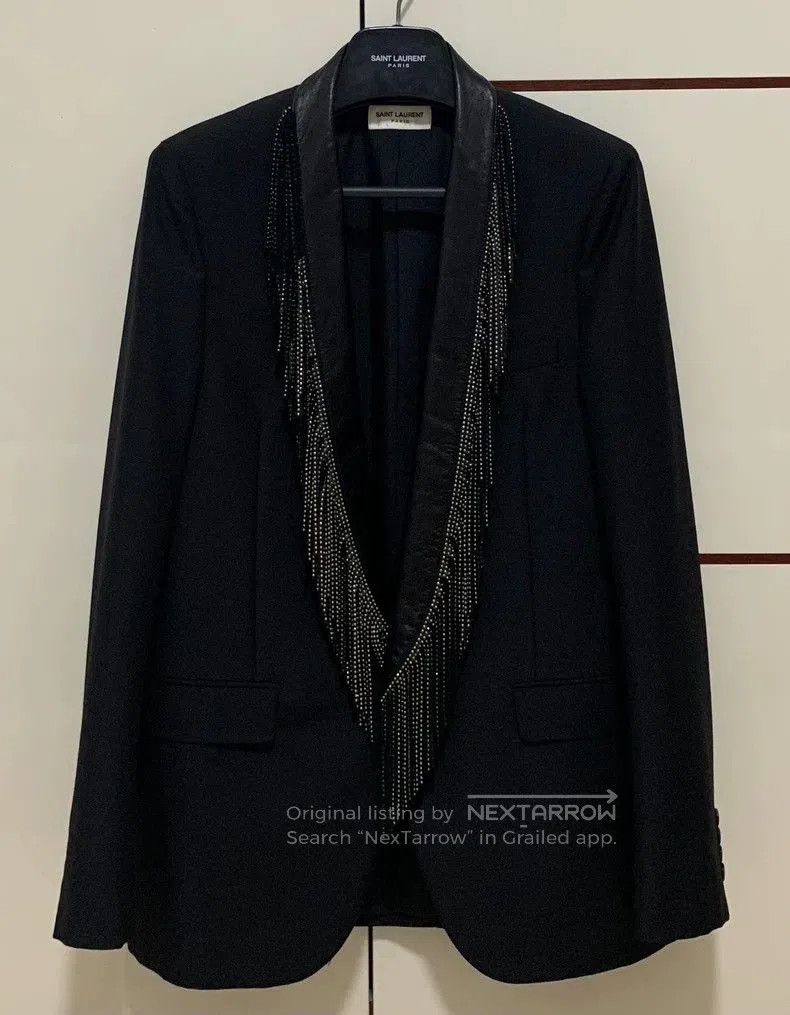 Saint Laurent Paris Saint Laurent SLP Runway Fringe Leather Collar Blazer Size US M / EU 48-50 / 2 - 1 Thumbnail