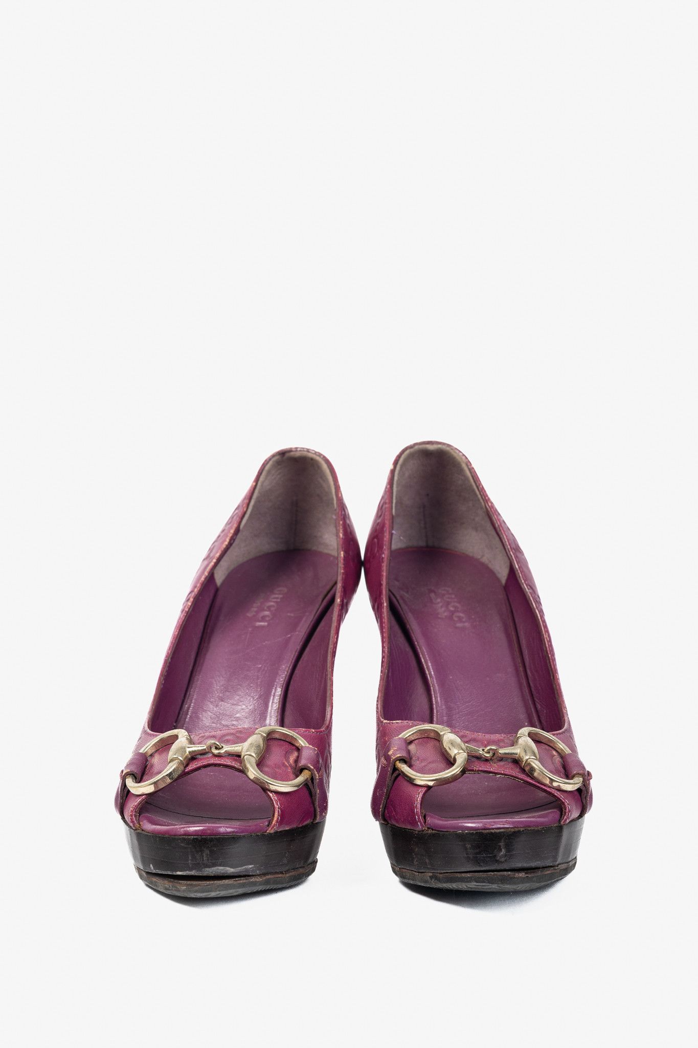 Gucci Gucci Purple Guccissima Soft Leather Horsebit Peep-Toe Pumps Size US 4.5 / IT 34.5 - 2 Thumbnail
