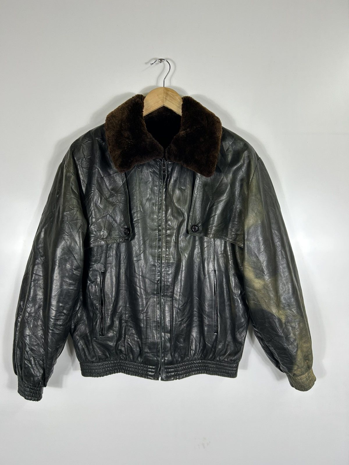 Leather ⚡️Vintage David Goodman Fur Collar Faded Leather Jacket Size US M / EU 48-50 / 2 - 1 Thumbnail