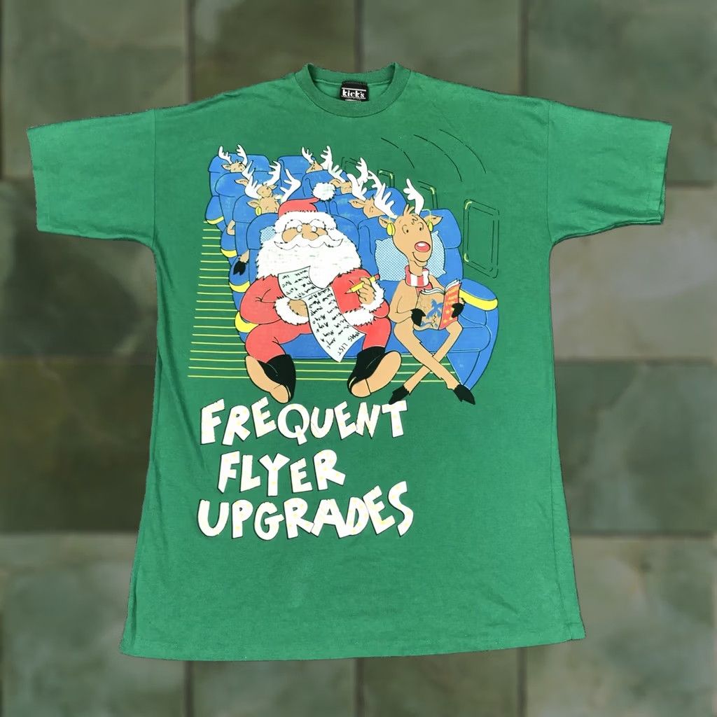 Vintage VINTAGE Kick’s Christmas Shirt One Size Mens Green Santa Reindeer Front Graphic 90s Front Graphic Christmas Holiday Tee Size US M / EU 48-50 / 2 - 1 Thumbnail