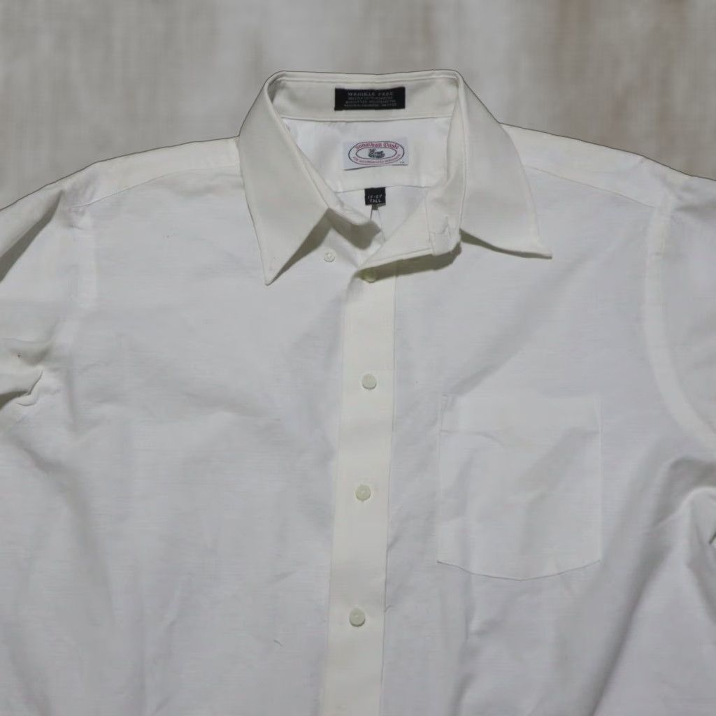 Vintage Jonathan Quale Solid White Button-Up Dress Shirt 17 Tall Adult Men's Shirt White Mens Size 46R - 1 Thumbnail