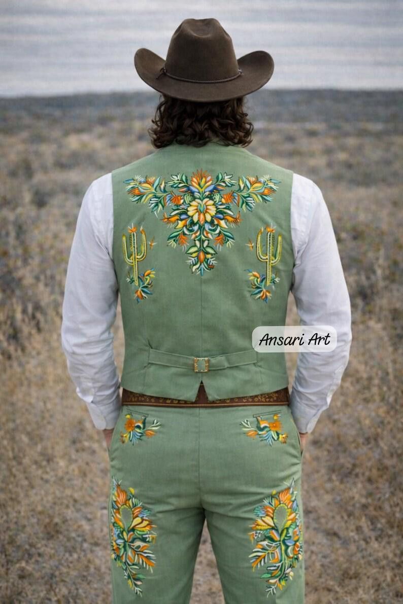 Other Men 3PC Customized Floral Embroidery western Nudie outfit Size 46R - 4 Thumbnail
