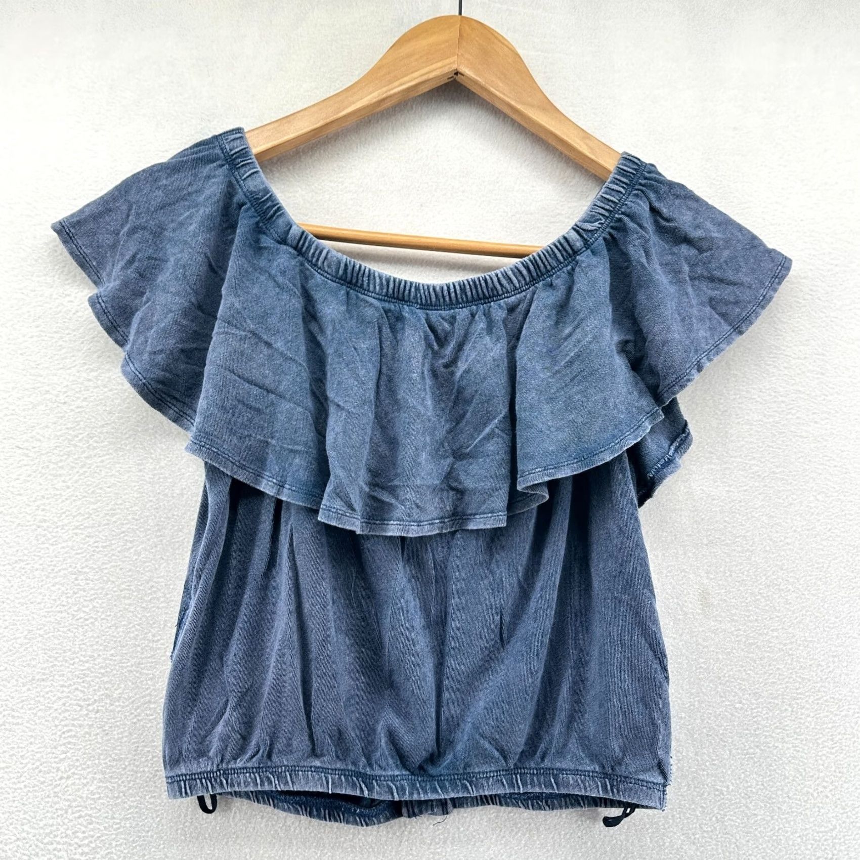 Vintage We The Free Cropped Top Blue Women XS Off The Shoulder Boho Casual Shirt Size XS / US 0-2 / IT 36-38 - 2 Thumbnail