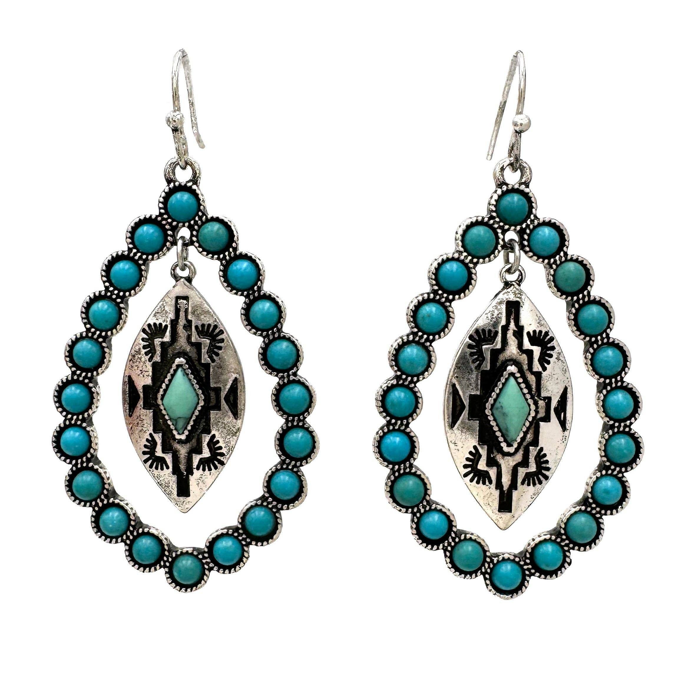Other Aztec-Inspired Teardrop Turquoise Earrings - Chic Statement Size ONE SIZE - 2 Thumbnail