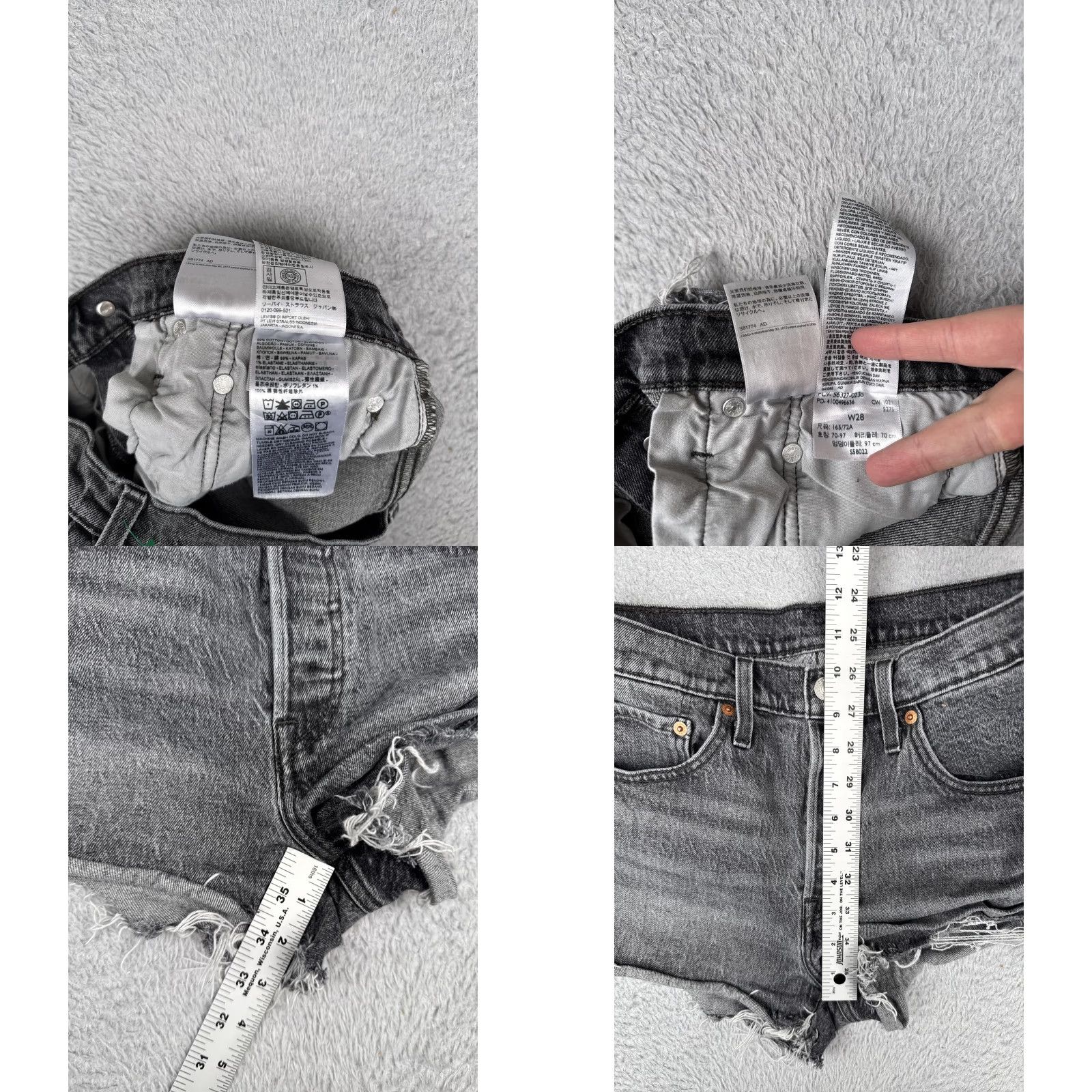 Levi's Levis Shorts Womens 28 Black Gray High Rise Denim Cutoff Button Fly Fray Hem Size 28" / US 6 / IT 42 - 8 Thumbnail