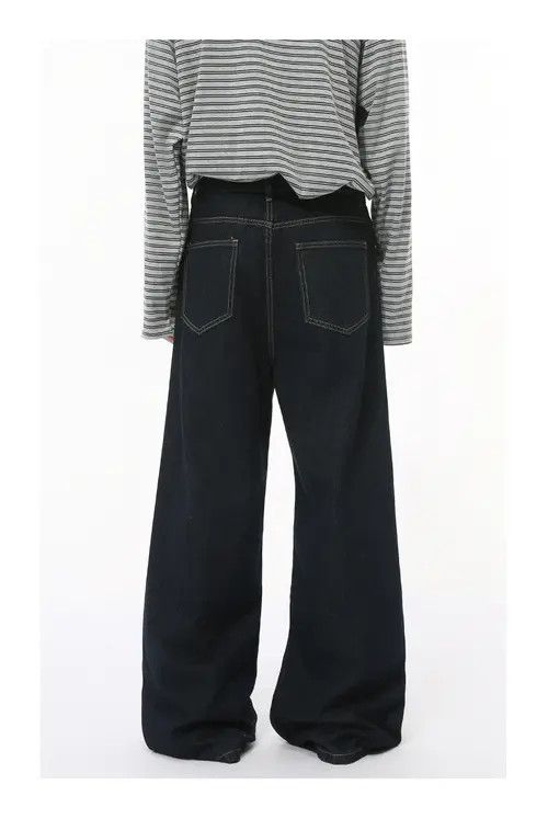 VIBE Retro dark blue washed distressed straight-leg jeans Size US 32 / EU 48 - 7 Thumbnail