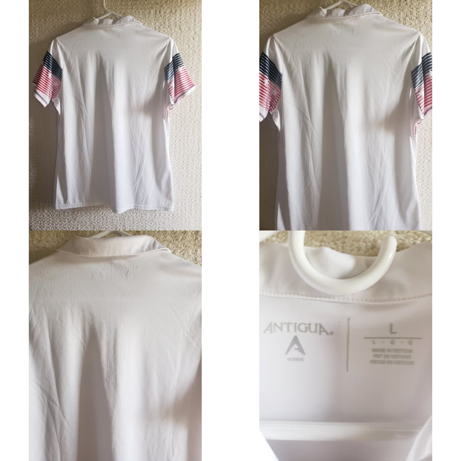 Vintage Antigua Women's L Golf Tennis Top Short Sleeve 1/4 Zip Stars and Stripes White Red Blue America Size L / US 10 / IT 46 - 8 Thumbnail
