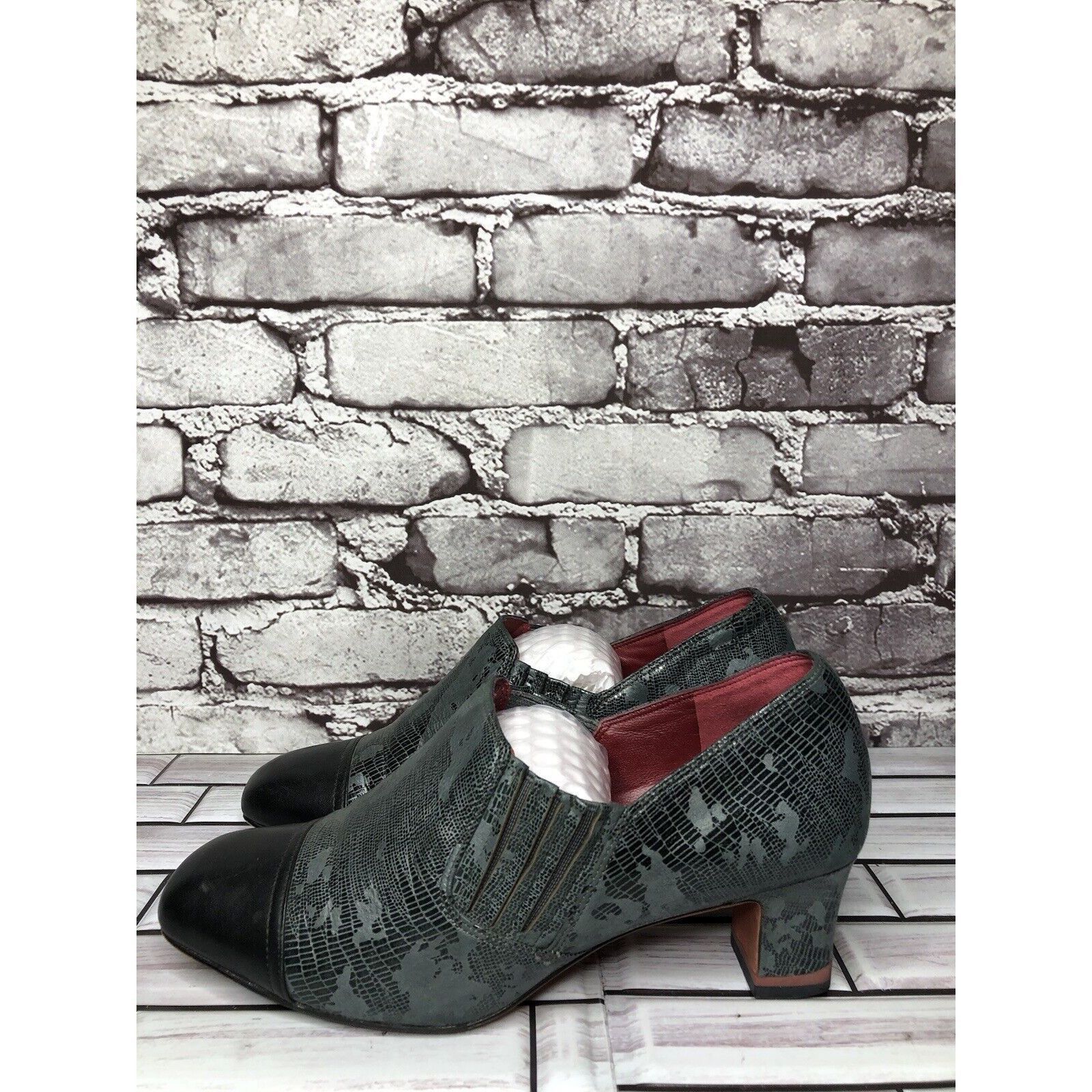 Other Oh! Healthy Heels Blue Gray Leather Croc Print Ankle Heel Bo Size US 8.5 / IT 38.5 - 11 Thumbnail