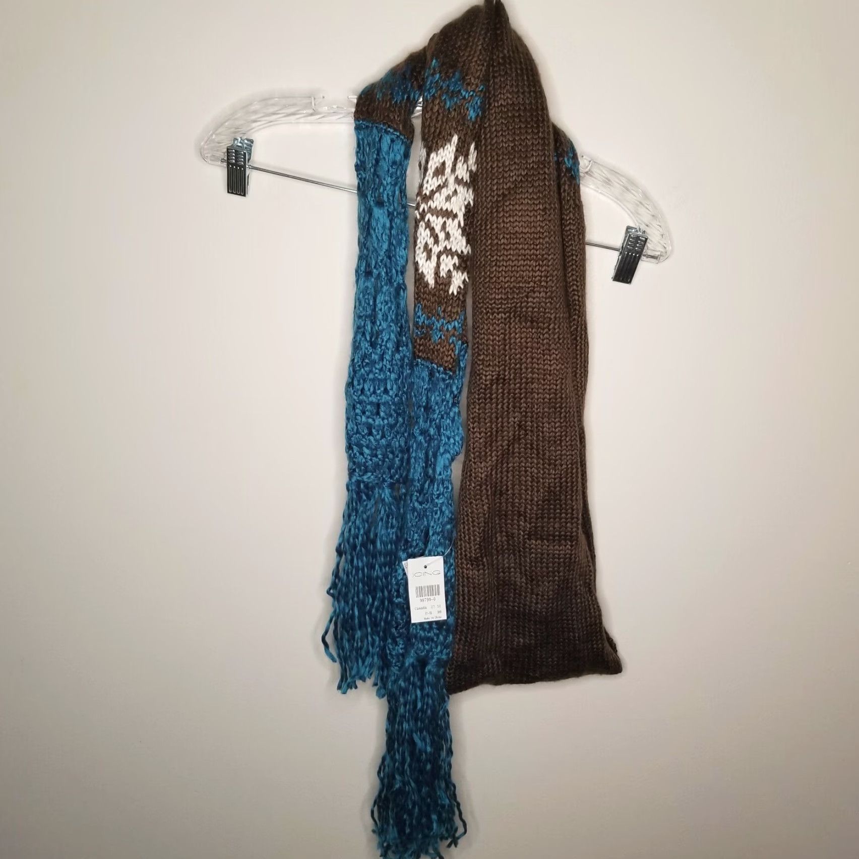 Vintage VINTAGE Icing Womens Scarf Knit Snowflake Brown Blue One Size Womens Size ONE SIZE - 2 Thumbnail