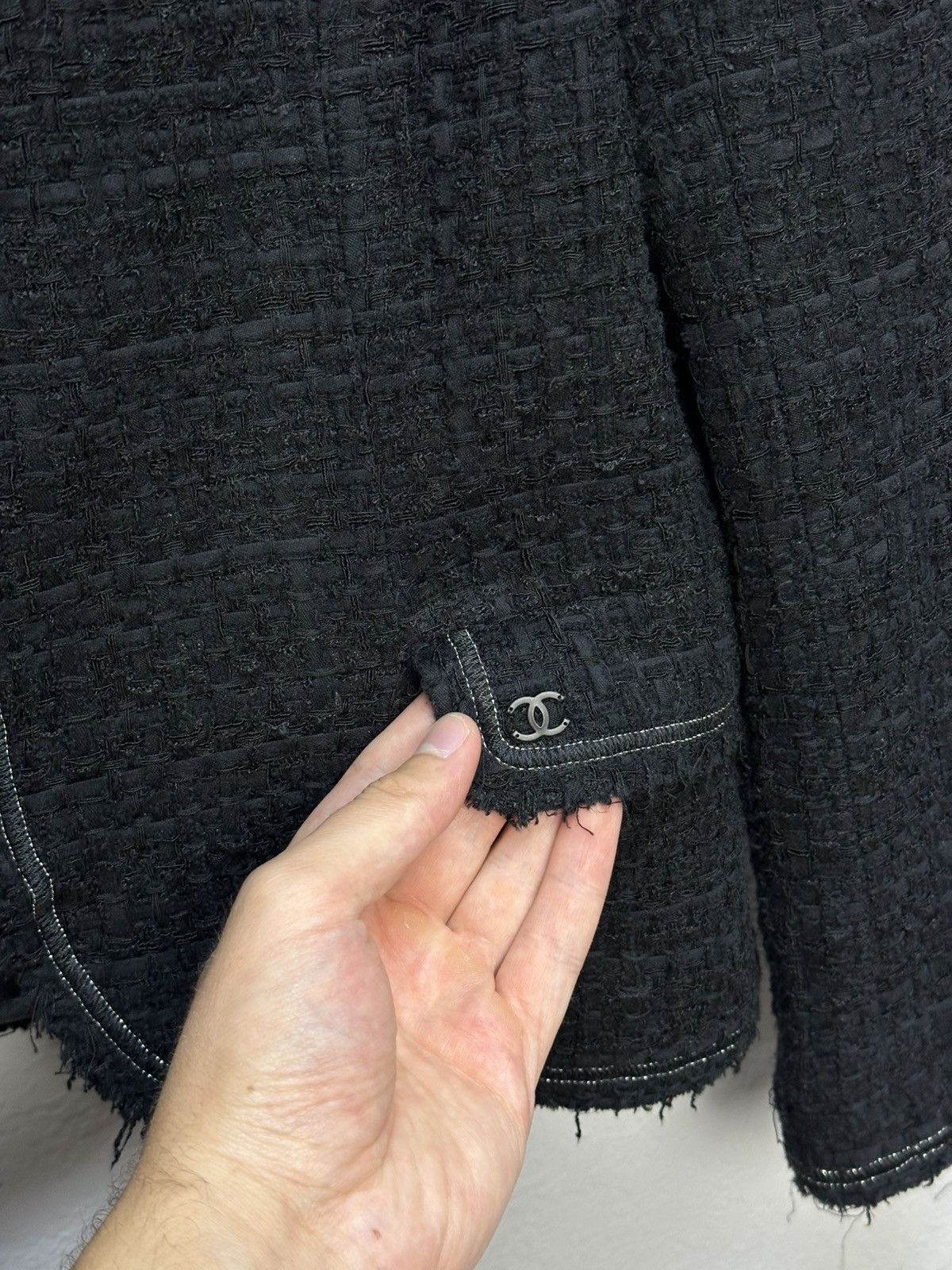 Chanel Authentic CHANEL Tweed Blazer Jacket Cotton Logo Black Size S / US 4 / IT 40 - 13 Thumbnail
