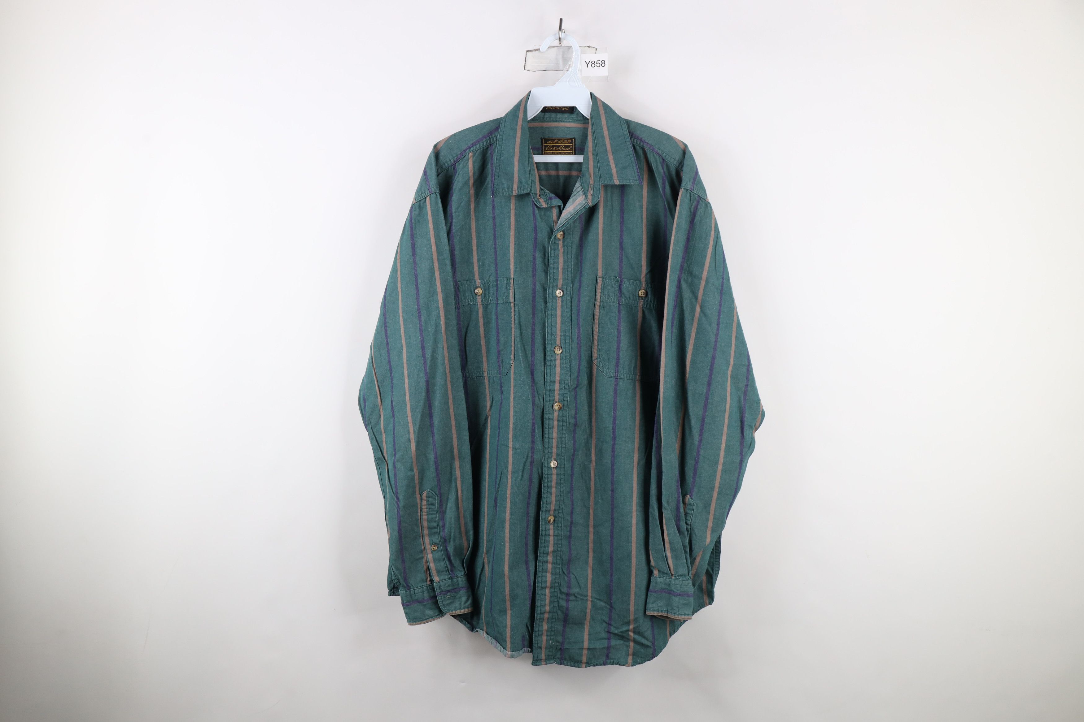 Eddie Bauer × Vintage Vintage 90s Eddie Bauer Striped Rufton Twill Button Shirt Size US L / EU 52-54 / 3 - 1 Thumbnail