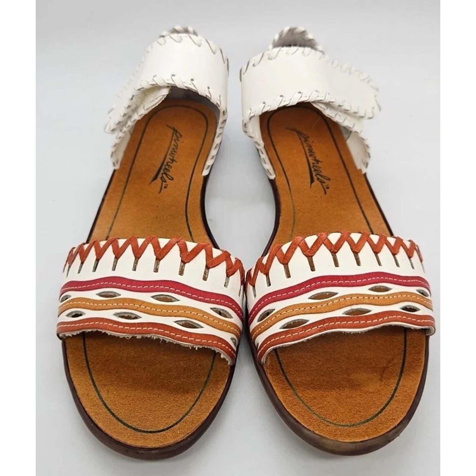 Vintage VINTAGE Pinwheel Sandals Womens Slip On Leather Boho Whipstitched Flat 6.5 B White Cream Brazil Womens Size US 7 / IT 37 - 2 Thumbnail