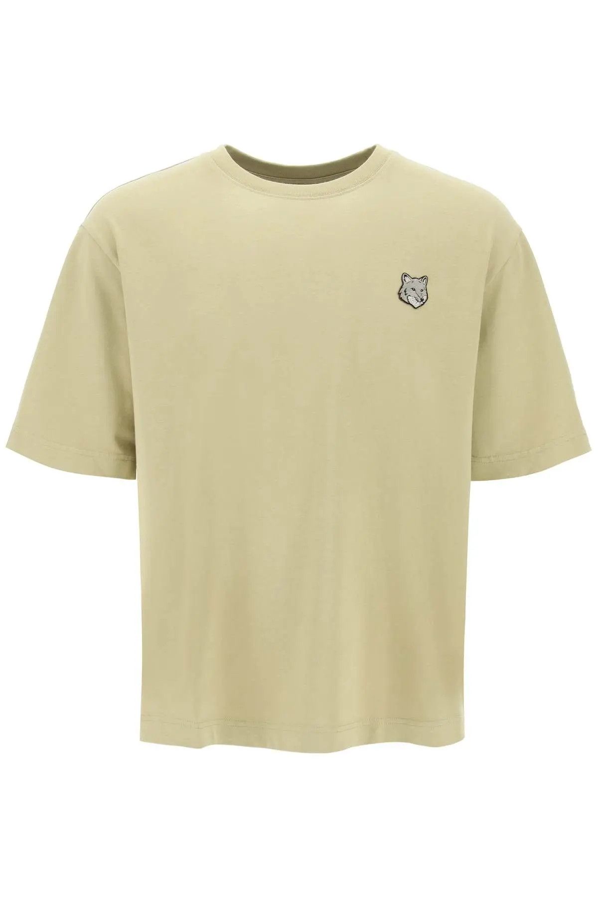 image of Maison Kitsune O1S22I1N0324 "bold Fox Head Patch T-Shirt In Khaki, Men's (Size Small)