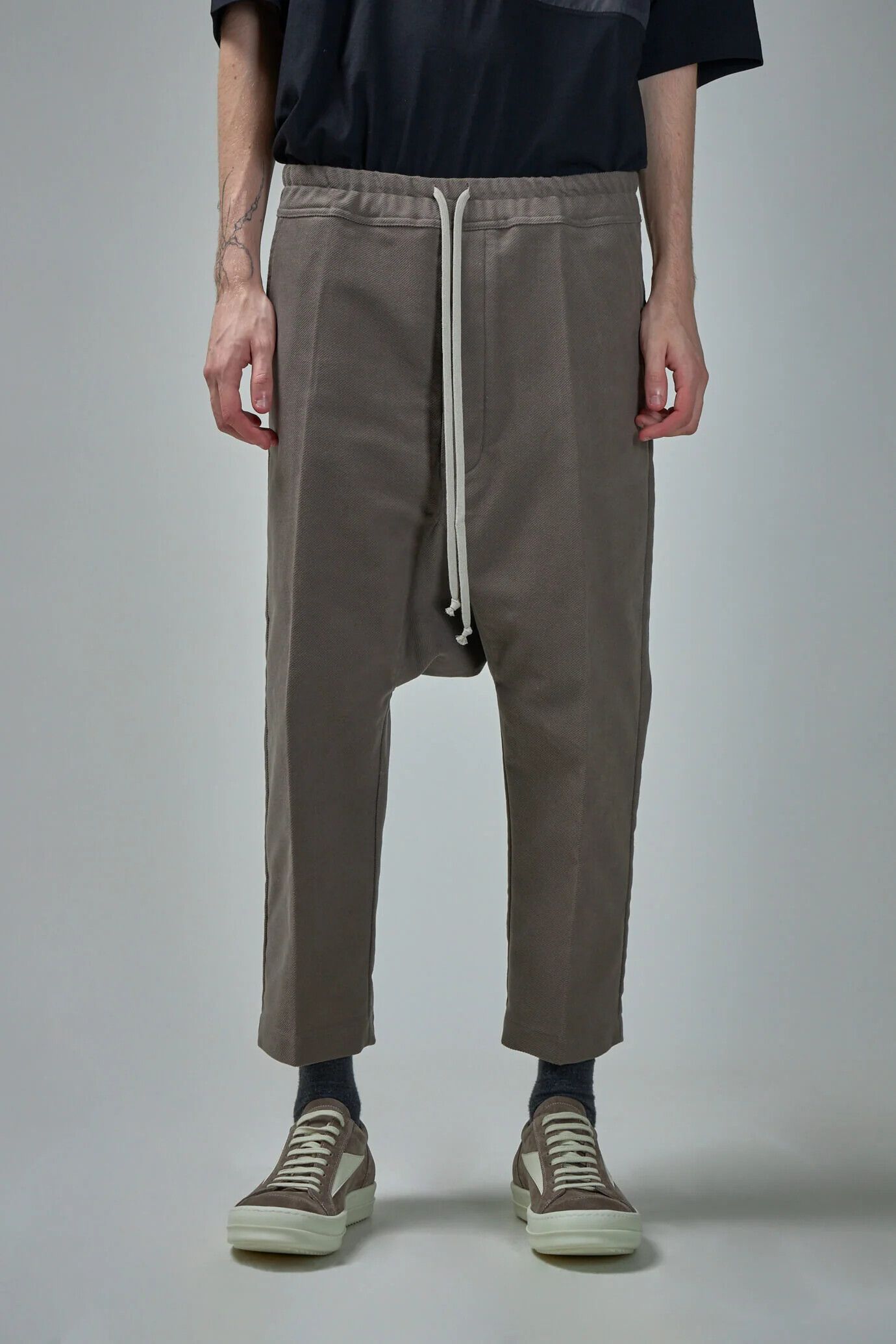Pre-owned Rick Owens Mainline Drawstring Cropped Linen Pant In Dust