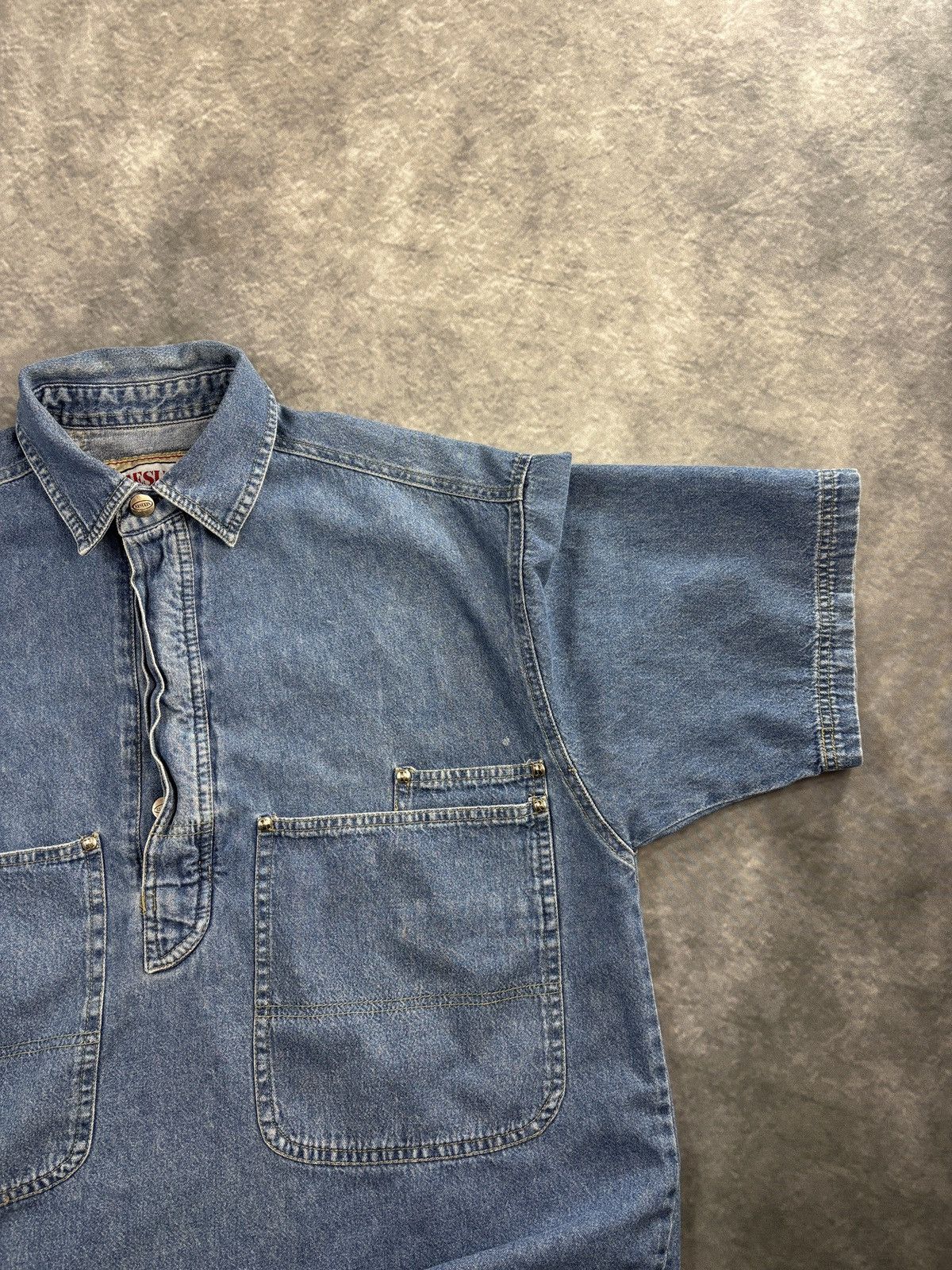 Vintage 1990s Denim Anorak Vintage Work Shirt Jeans Pullover Short Size US M / EU 48-50 / 2 - 10 Thumbnail