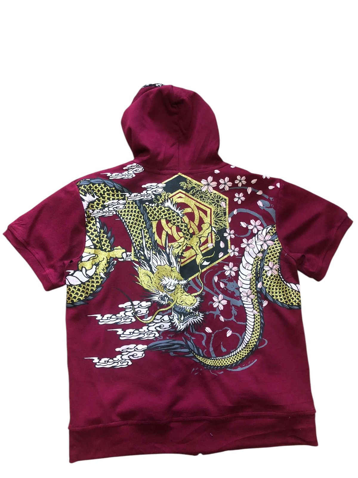 Karakuri Tamashi Dragon Print Short Sleeve Hoodie