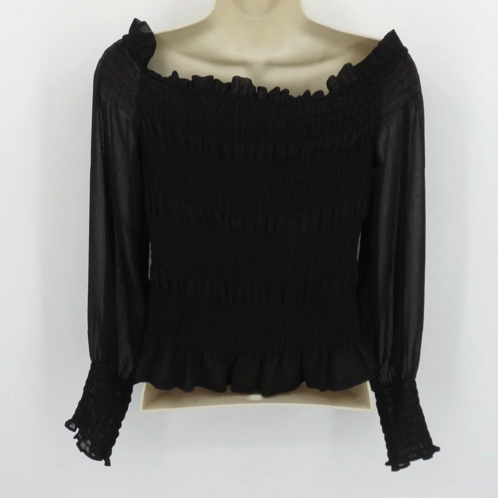 Express Express Shirt Women Medium Black Off Shoulder Long Sleeve Puckered Cinched Top Size M / US 6-8 / IT 42-44 - 7 Thumbnail