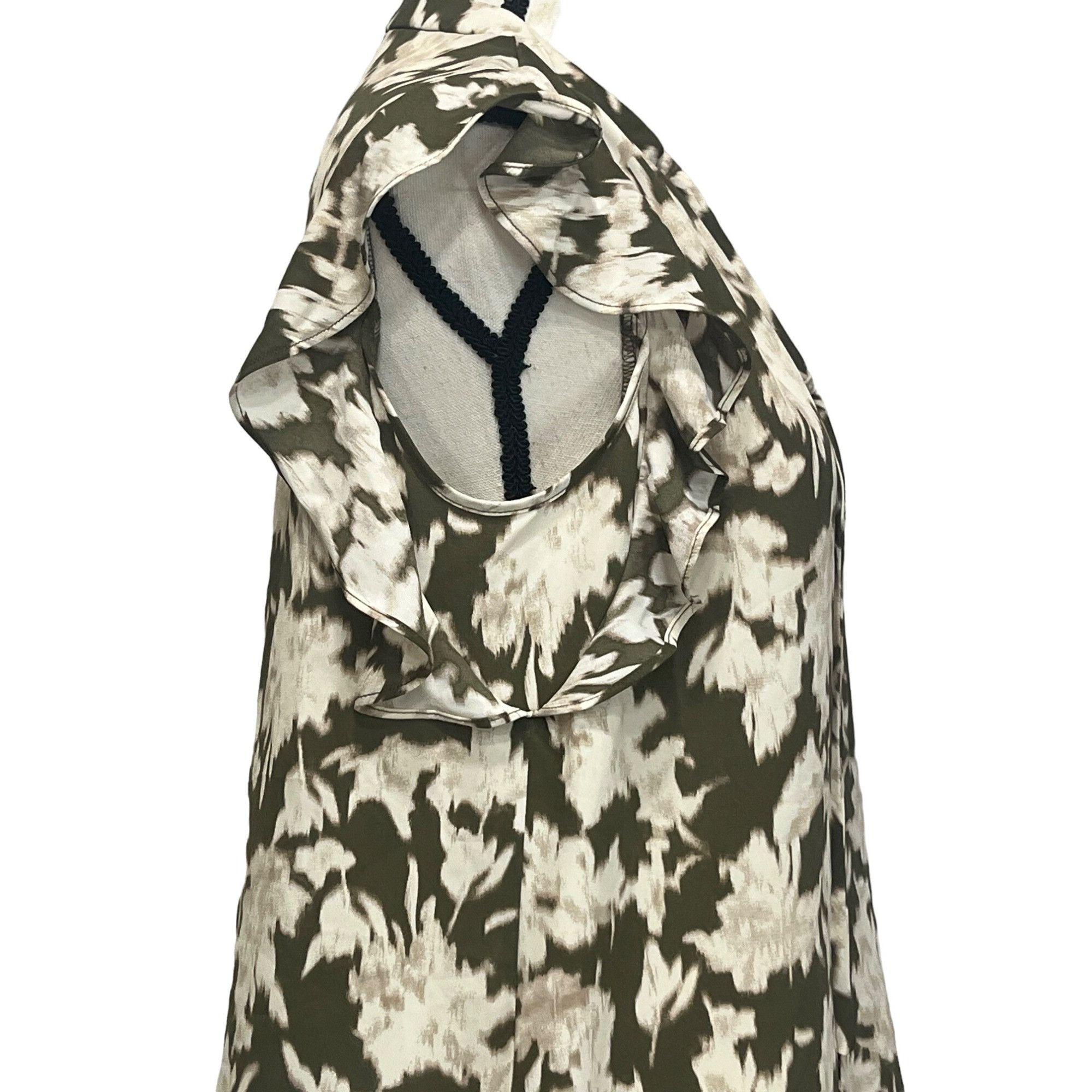 Other Nordstrom Rack Ruffle Sleeve Tie Neck Top, Olive Burnt-Ivory Size S / US 4 / IT 40 - 4 Thumbnail